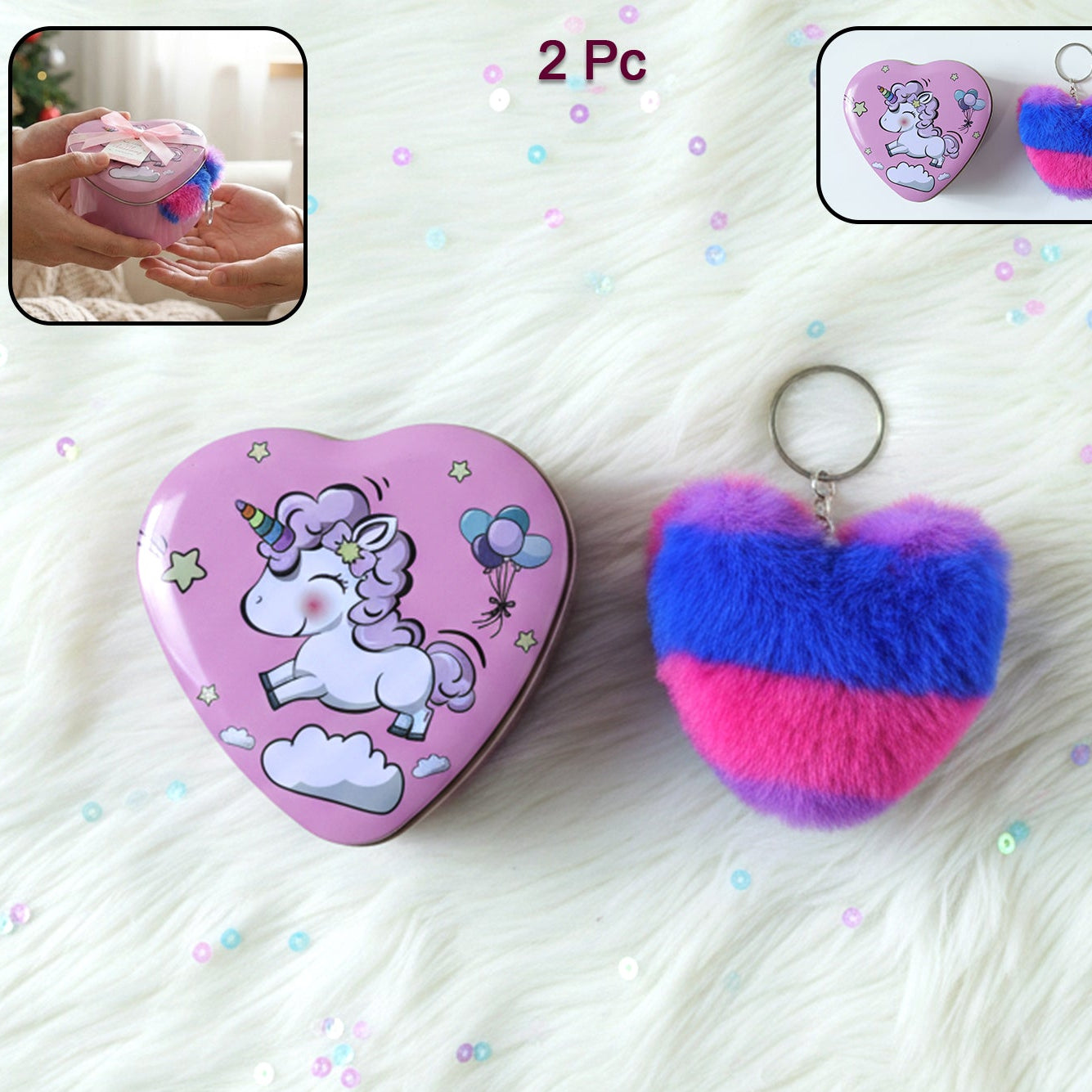 Heart Shape Gift Box Plush Keychain (2 Pc)