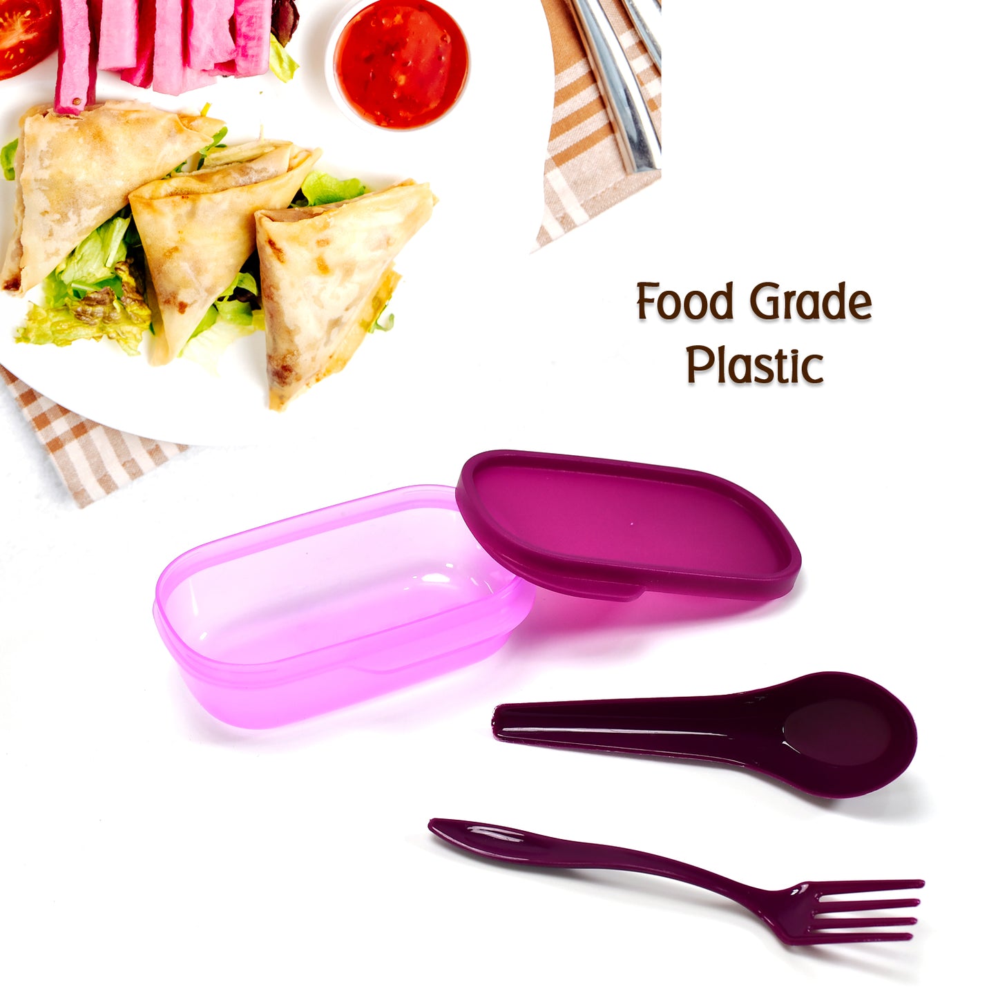 Unbreakable Divine Leak Proof Plastic Lunch Box Food Grade Plastic Bpa-free 2 Containers With Spoon - Happy Price - Image 4
