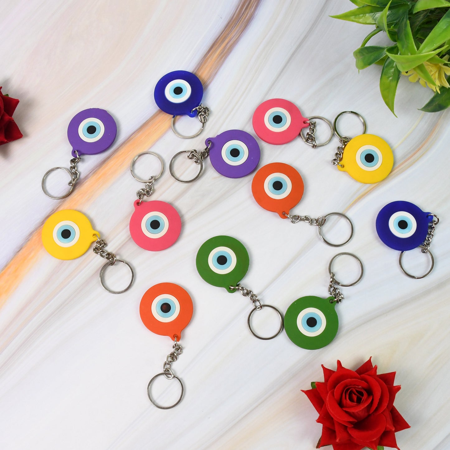 Evil Eye Rubber Silicone Keychain (12 Pcs Set Mix Color) - Happy Price - Image 5