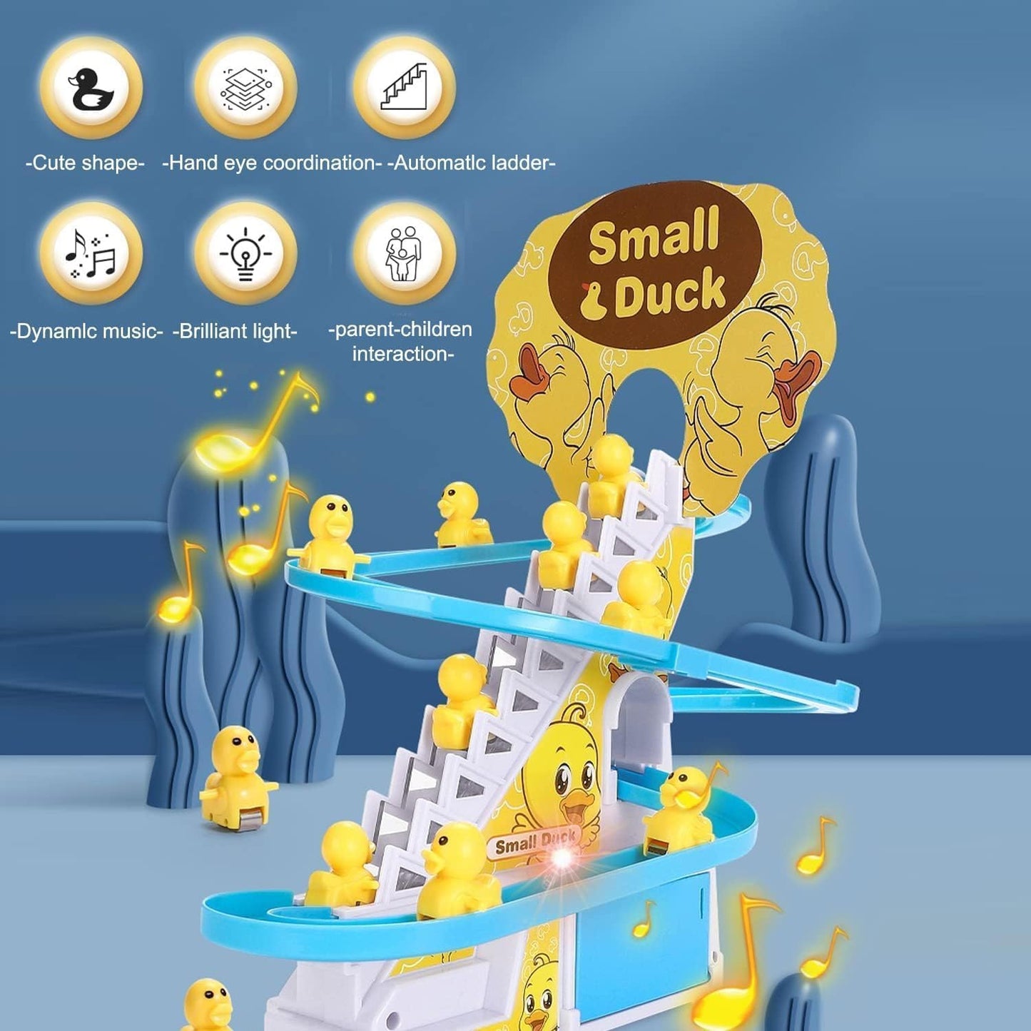 Ducks Climb Stairs Toy Roller Coaster Electric Duck Chasing Race Track Set Fun Duck Stair Climbing Toy With Flashing Lights Music And 3 Ducks Small Ducks Climbing Toys - Happy Price - Image 4