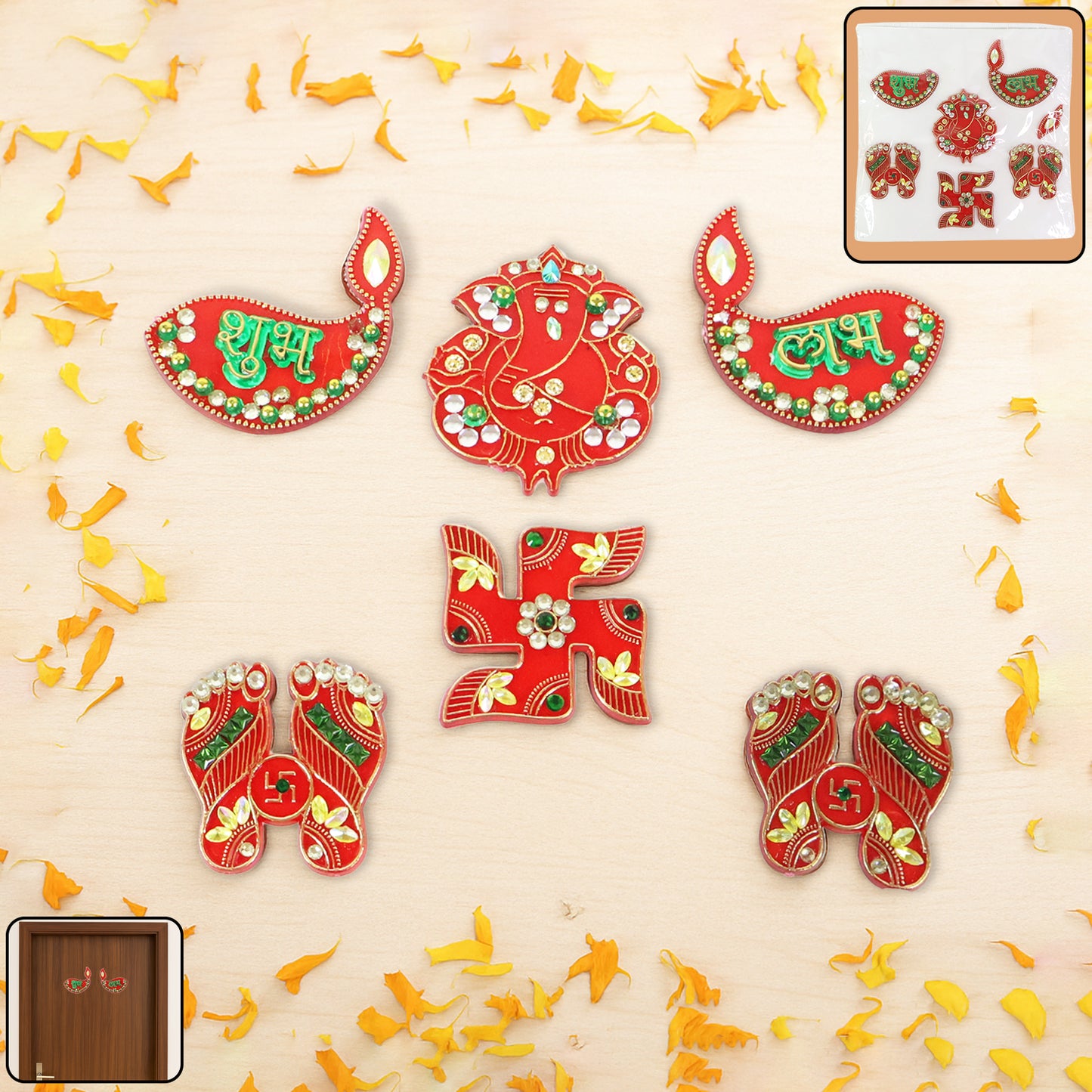 Decorative Shubh Labh Door Hanging Set - 6 Pcs for Home Entrance & Pooja Room - Happy Price - Image 6