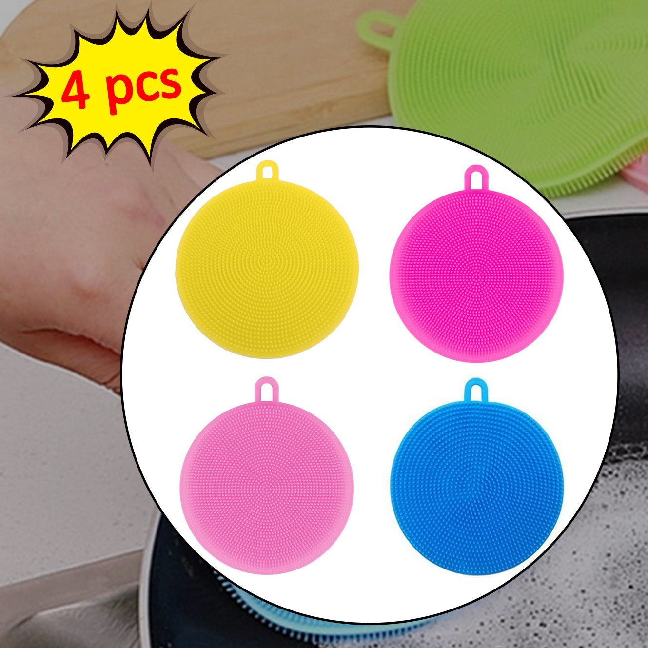 Silicone Dish Scrubber Sponge Mildew Free Non Stick (Mix Color) - Happy Price - Image 1