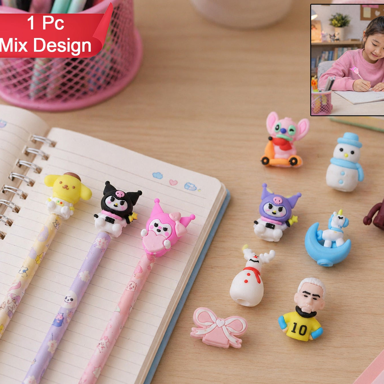 Cute Cartoon Pencil Topper Cap (1 Pc Mix Design)