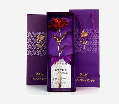 24k Artificial Golden Rosegold Red Rose With Gift Box (10 Inches) - Happy Price - Image 2