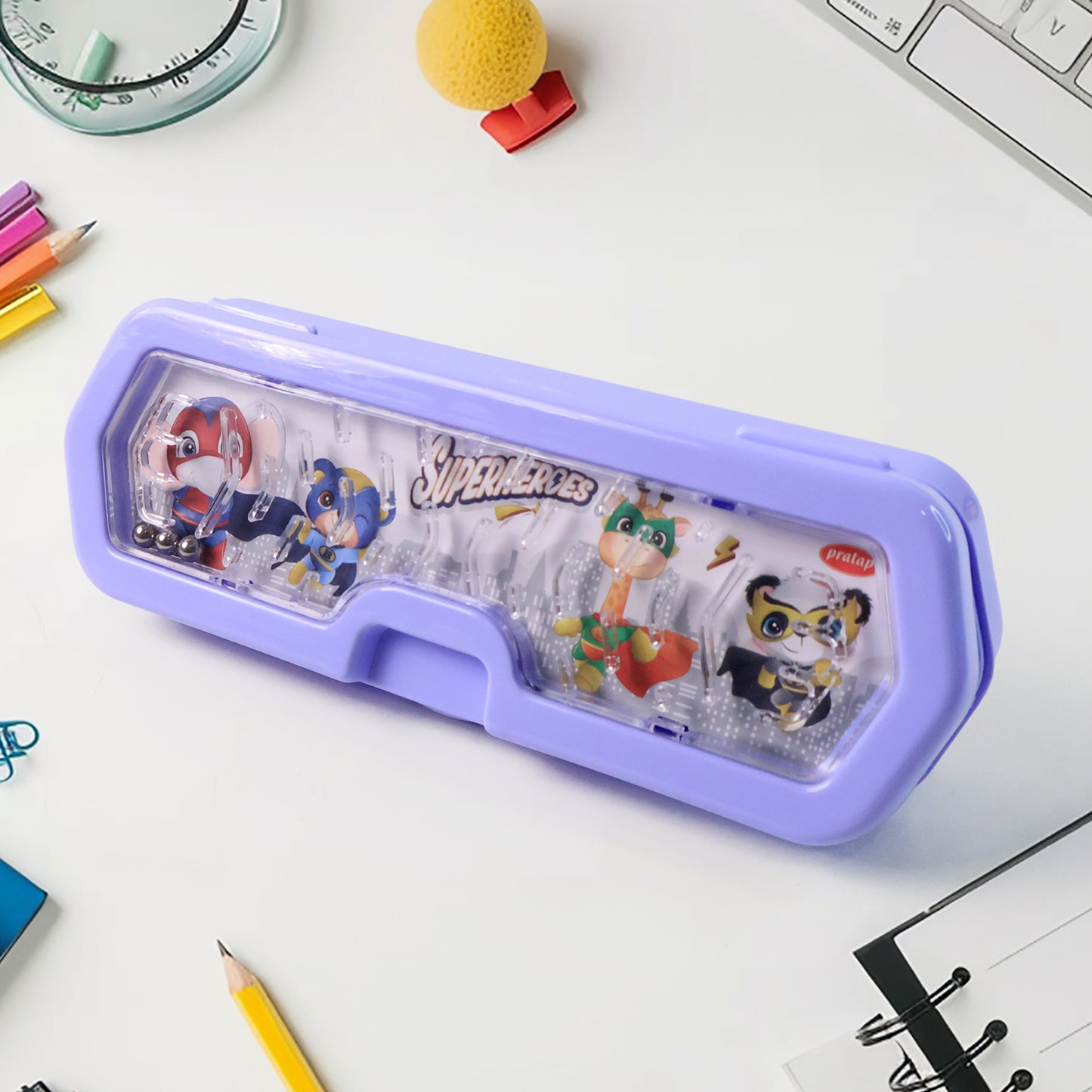 Cartoon Character Printed Plastic Pencil Box With Built-in Maze Puzzle Game (1 Pc) - Happy Price - Image 3