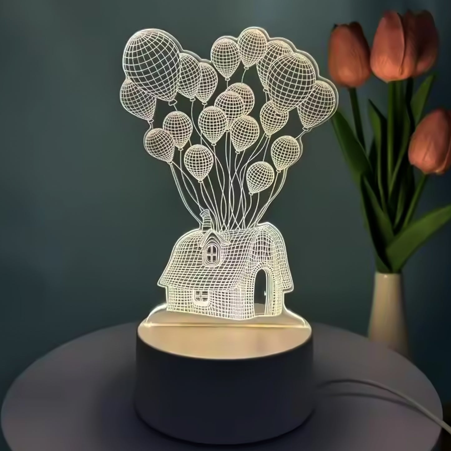 3D Illusion LED Night Lamp - House & Balloons Design, USB Powered Decorative Light - Happy Price - Image 5