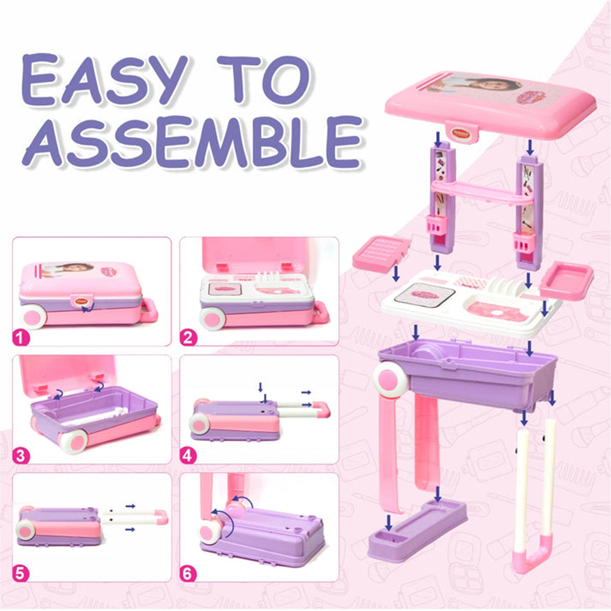 Big Beauty Set Suitcase On Wheel The Ultimate Beauty Set On Wheels For Girls Makeup Kit Is Easy To Clean Use Portable Beauty Set With 25 Pieces For 3 Years Bis Approved. (Beauty Set Trolley) - Happy Price - Image 7