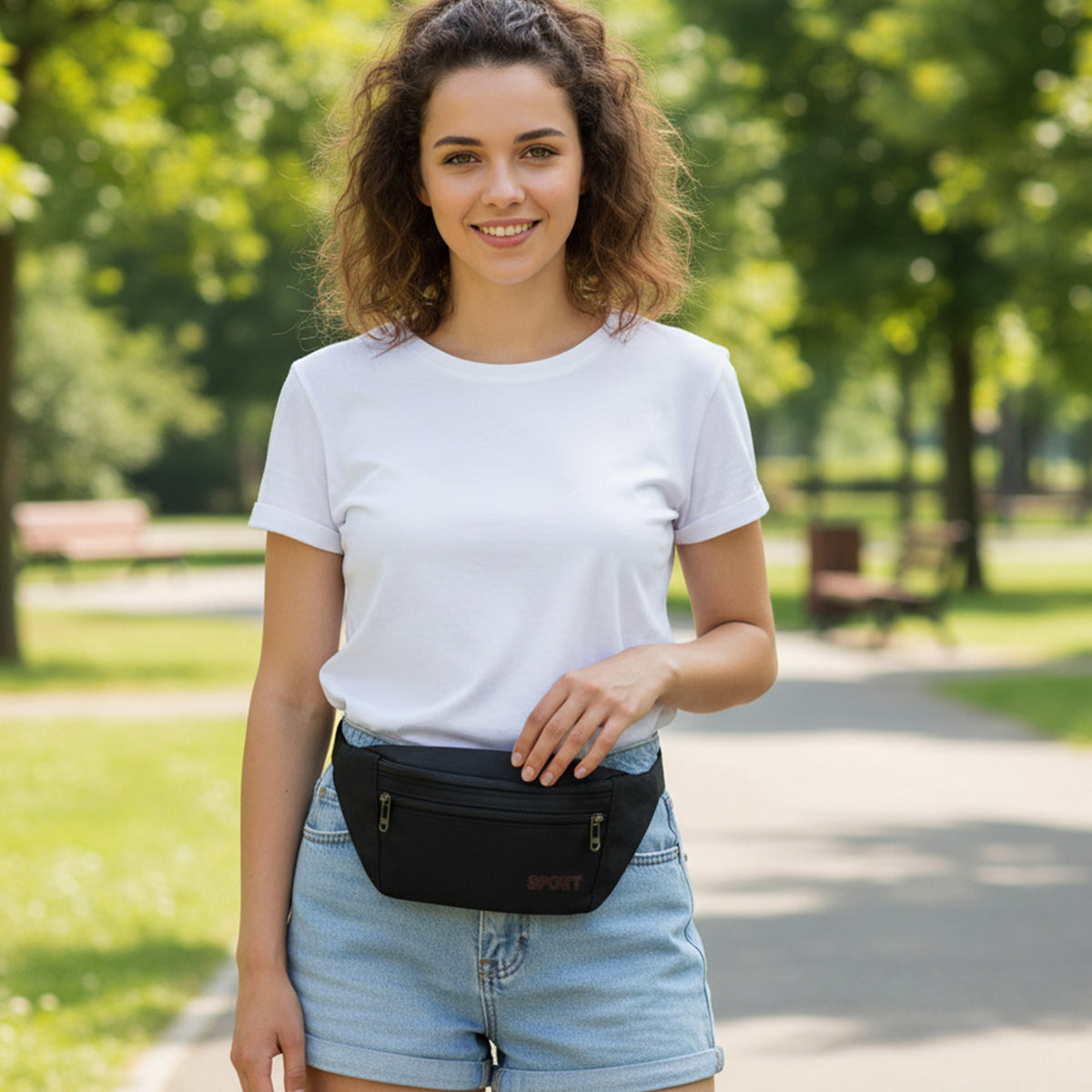 Black Sports Waist Bag (1 Pc) - Adjustable Strap Fanny Pack for Running & Travel - Happy Price - Image 3