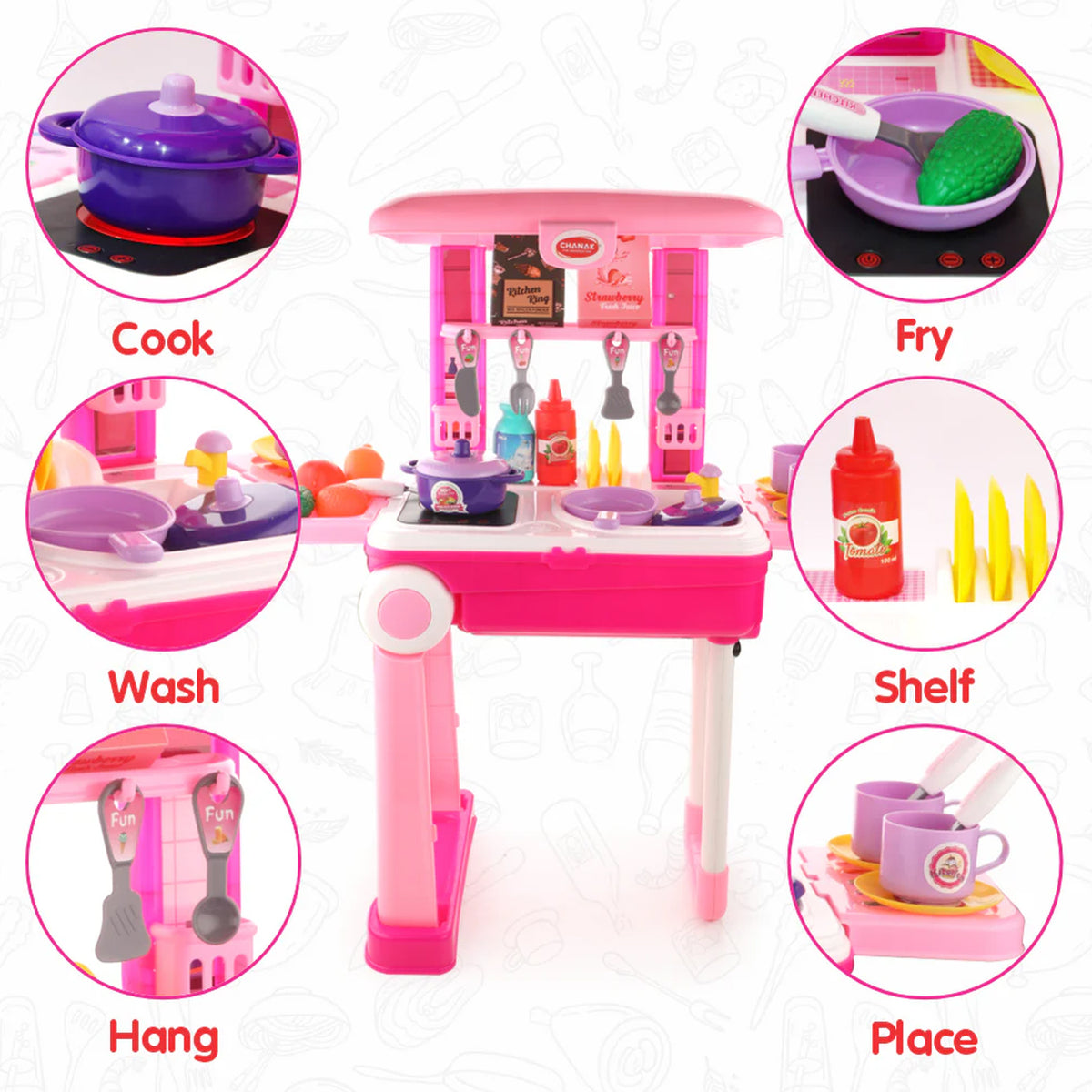 3 In 1 Kitchen Set For Kids Portable Pretend Play Toys For Kids With Suitcase (1 Set) - Happy Price - Image 3