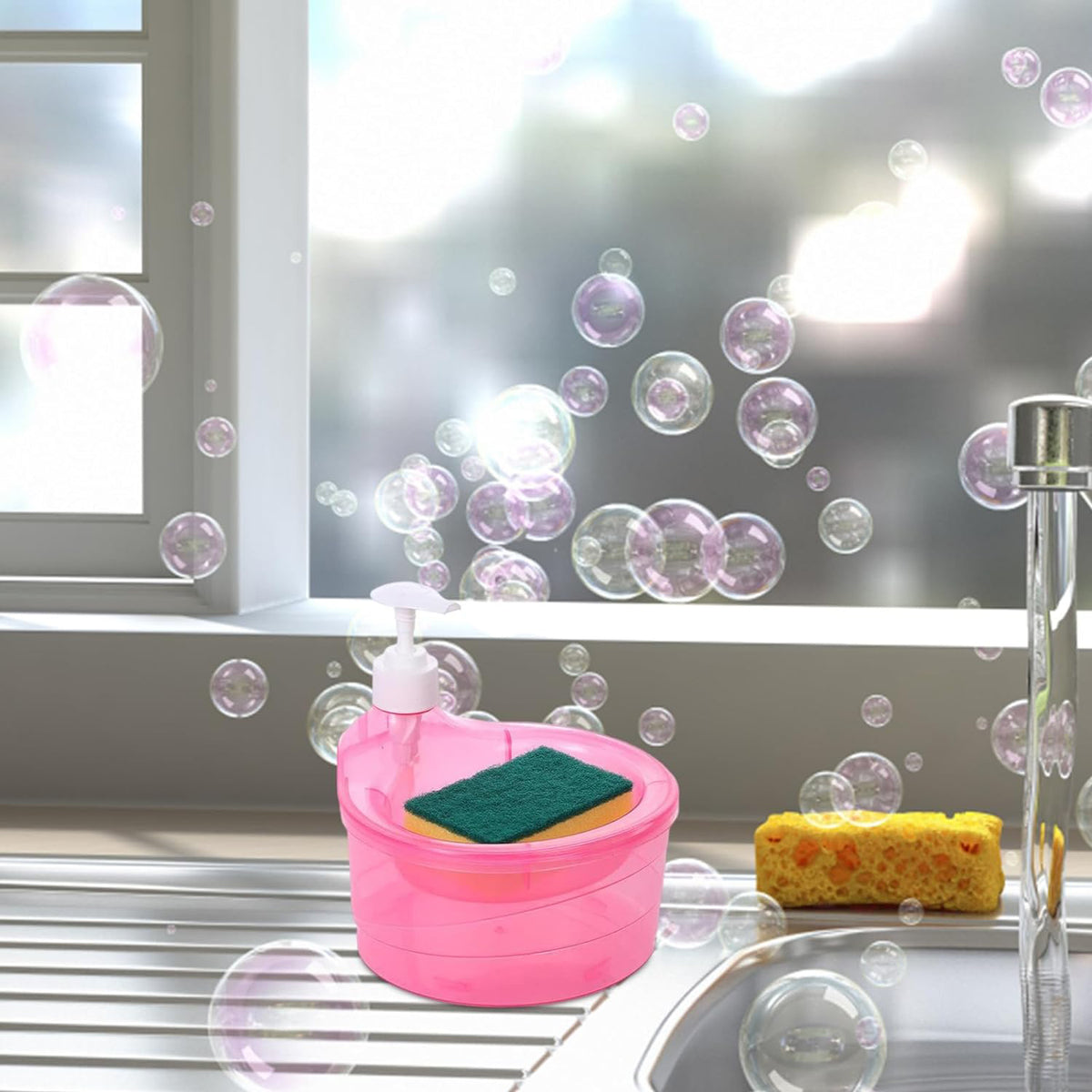 Double Layer Liquid Soap Dispenser With Pump And Sponge Practical For Hotel Sink Clear Soap Dispensing Liquid Pump Bottle For Home Kitchen Rectangle ( 2 In 1 ) - Happy Price - Image 5
