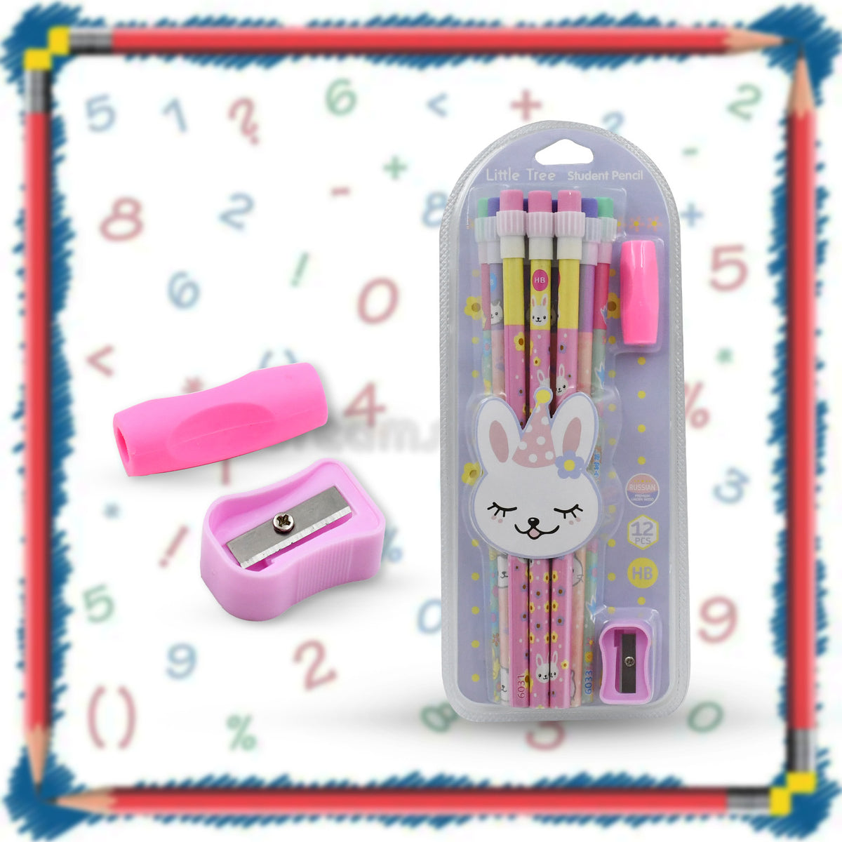 Cute Rabbit Bear Drawing Graphite Writing Pencil Set With Pencil Sharpener Eraser Pencil And Eraser Set With Eraser For Kids For Girls Fancy School Stationary Birthday Party Return Gift (14 Pc Set) - Happy Price - Image 2