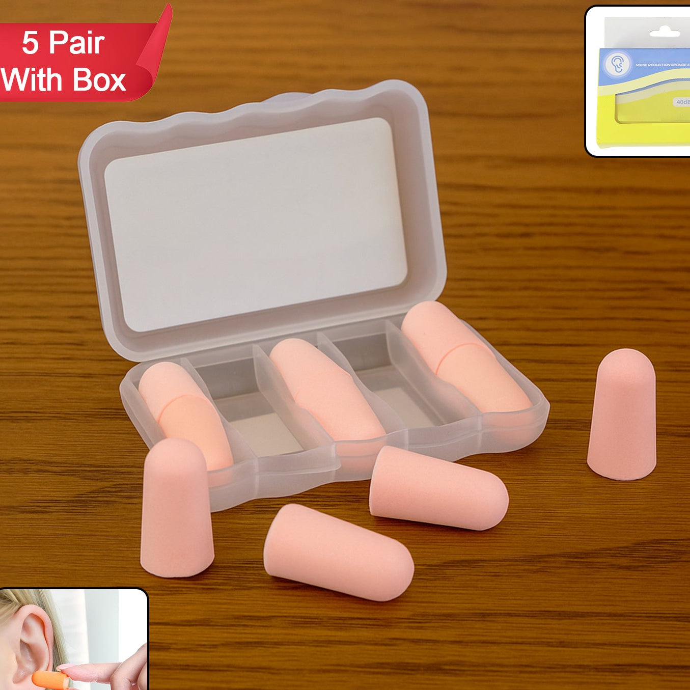 5 Pairs Soft Foam Earplugs with Portable Case - Noise Reduction for Sleep & Travel - Happy Price - Image 1
