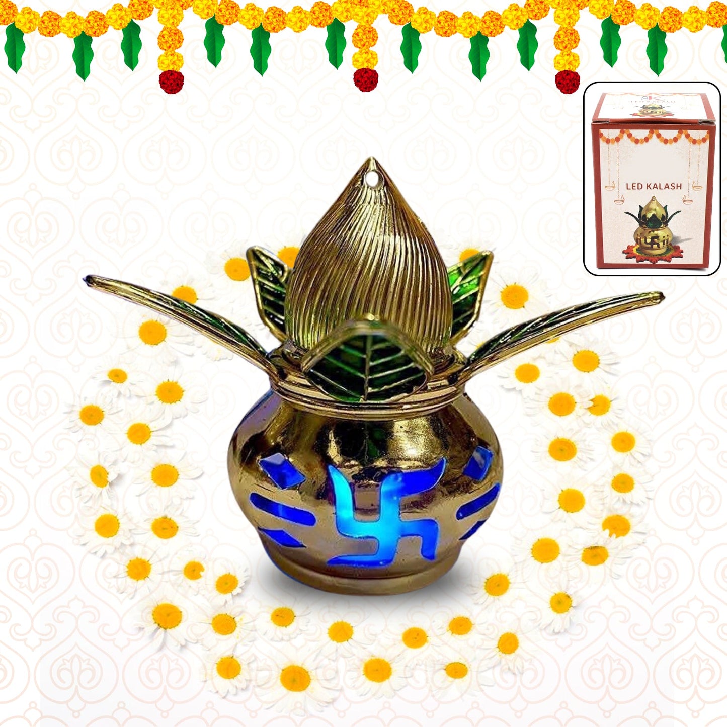Gold Plated Eco Friendly Led Kalash For Pooja Mandir (1 Pc Multicolor Led) - Happy Price - Image 2