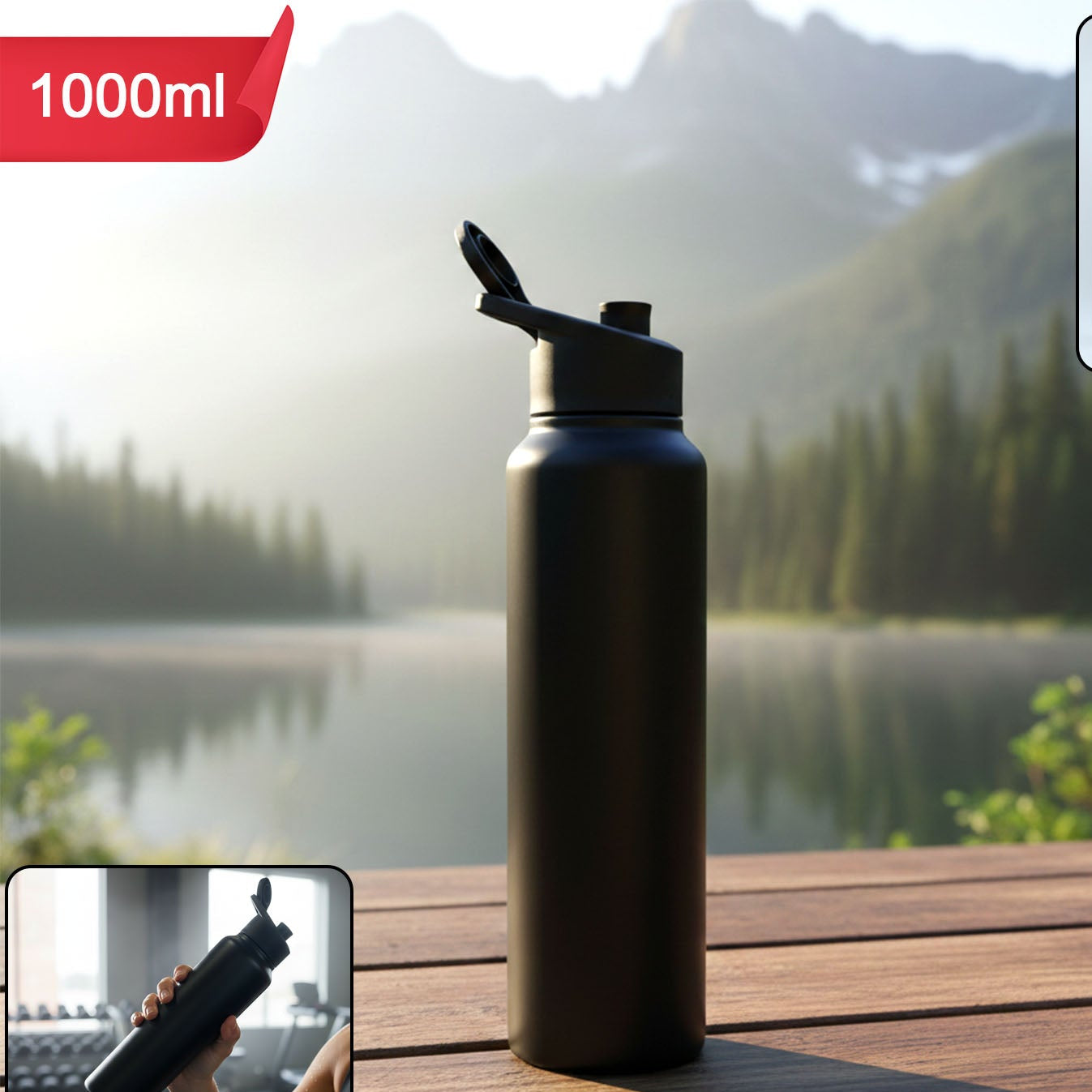 1000ml Stainless Steel Flip-Top Sports Water Bottle - Reusable for Gym, Travel, Office - 1 Pc - Great Price - Image 1