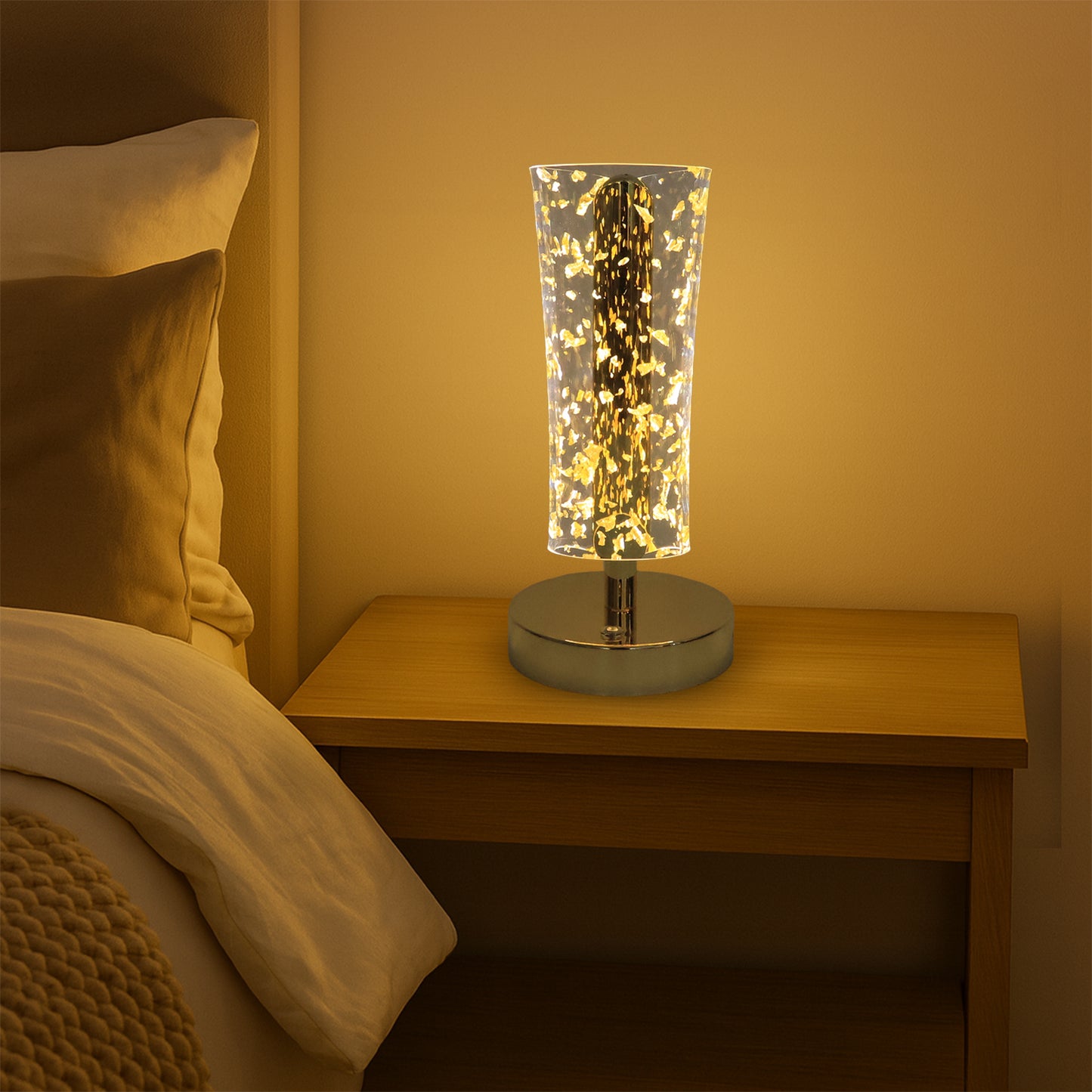 Golden Crystal LED Table Lamp with Flakes, USB Rechargeable, 1 Pc - Happy Price - Image 4