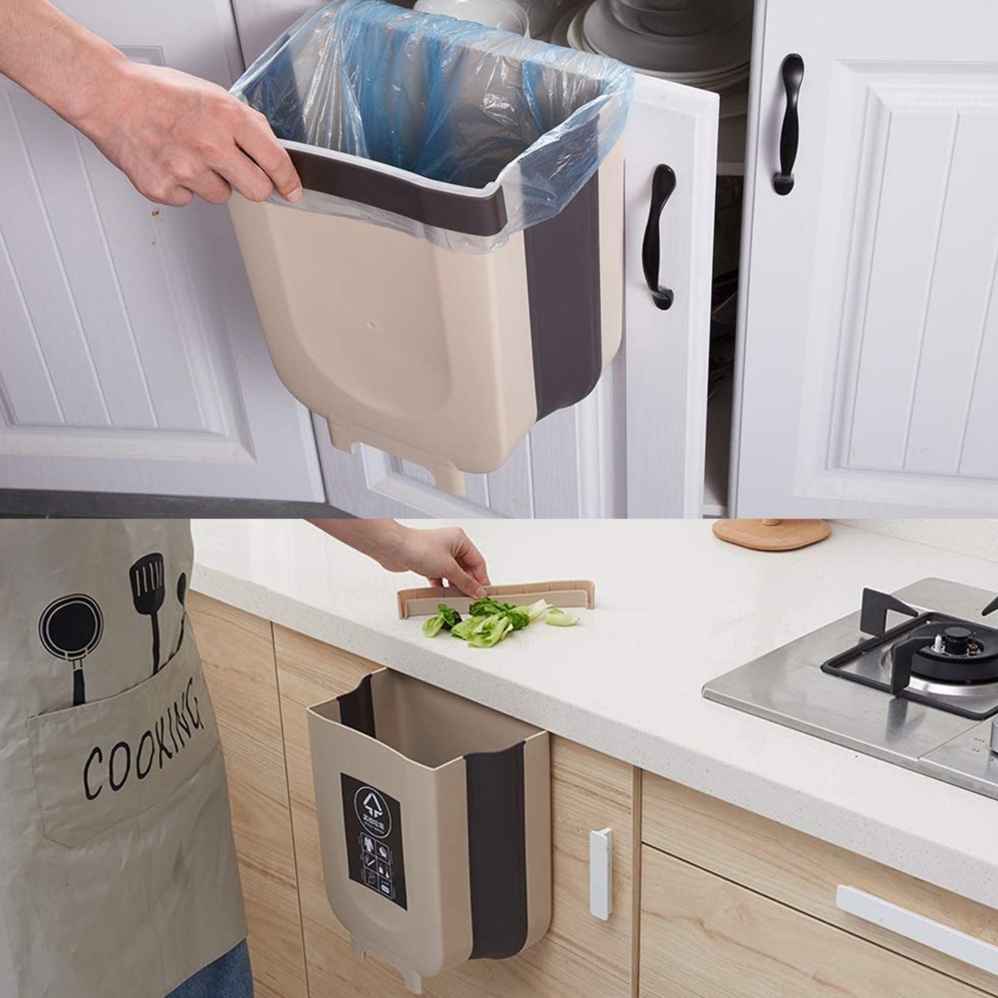 Collapsible Hanging Trash Bin for Kitchen Cabinet Doors - Portable Waste Container - Happy Price - Image 4