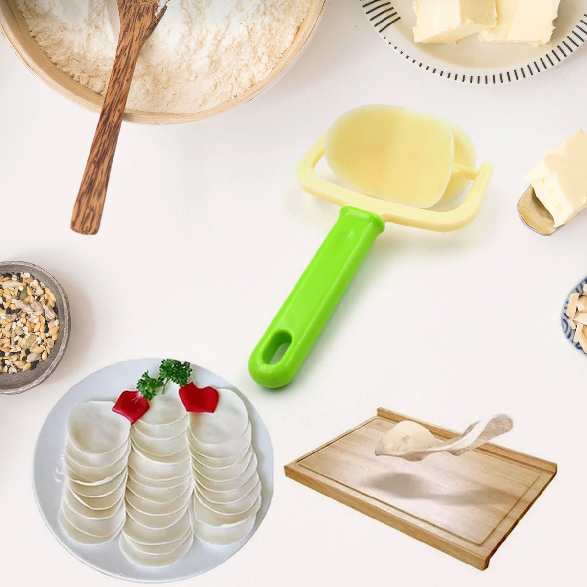 Plastic Round Roll Forming Cutter Cake Ball Tongs And Molds Puri Cutter Roller Machine For Baking Tools (1 Pc Mix Color) - Happy Price - Image 2
