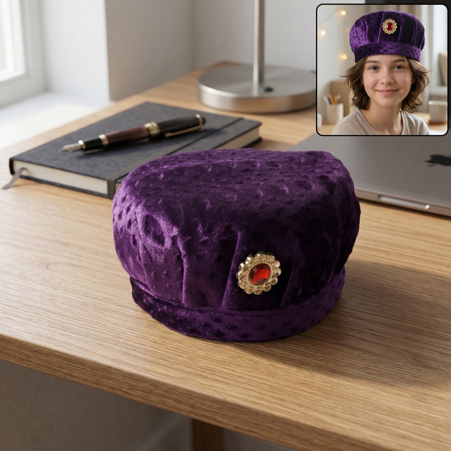 Soft Velvet Festive Cap for Boys (1 Pc) - Traditional Design with Stone Brooch - Great Price - Image 2