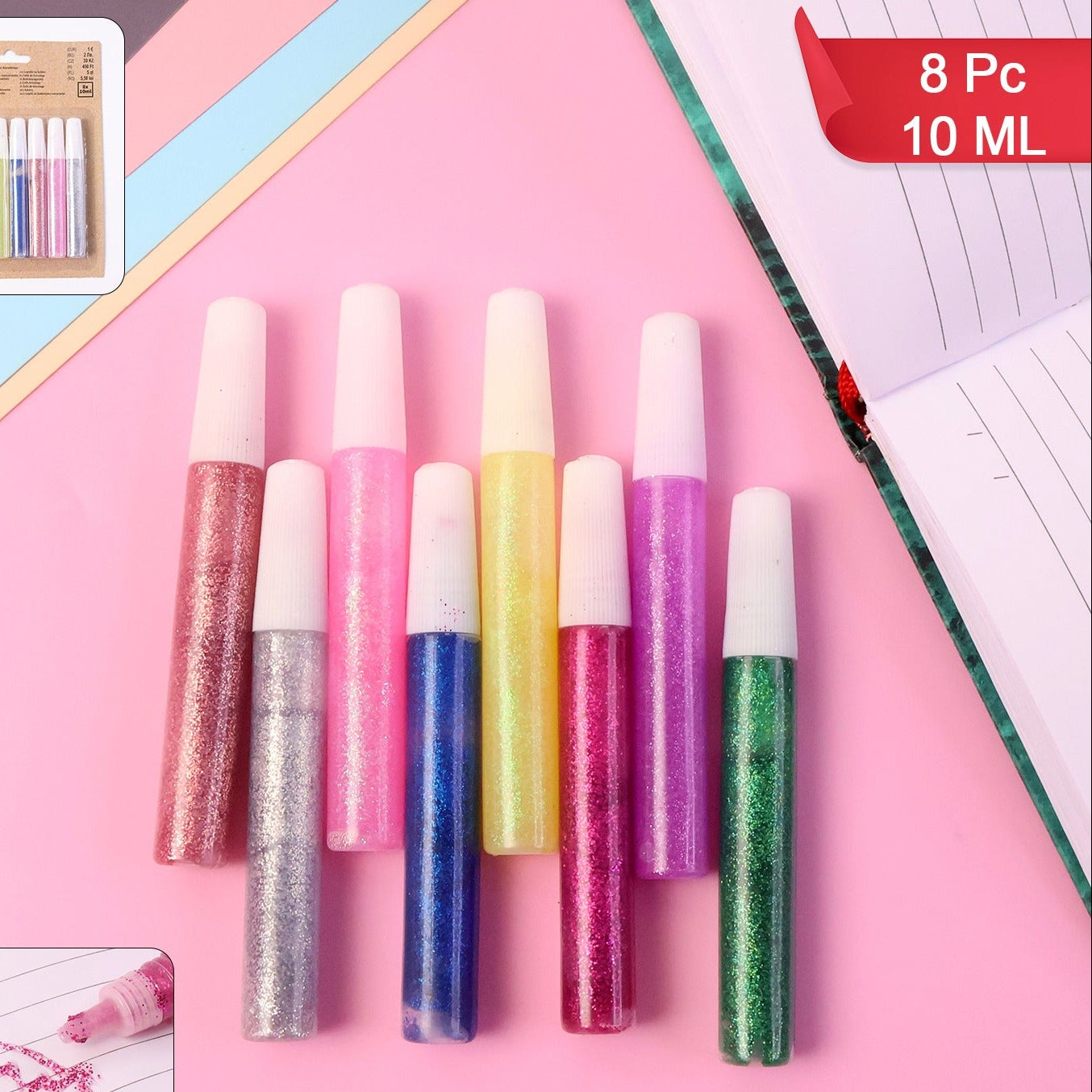 8 Pc Glitter Glue Pen Set - 10ml Each, Multi-Color Craft Adhesive for Kids & Art Projects - Happy Price - Image 1
