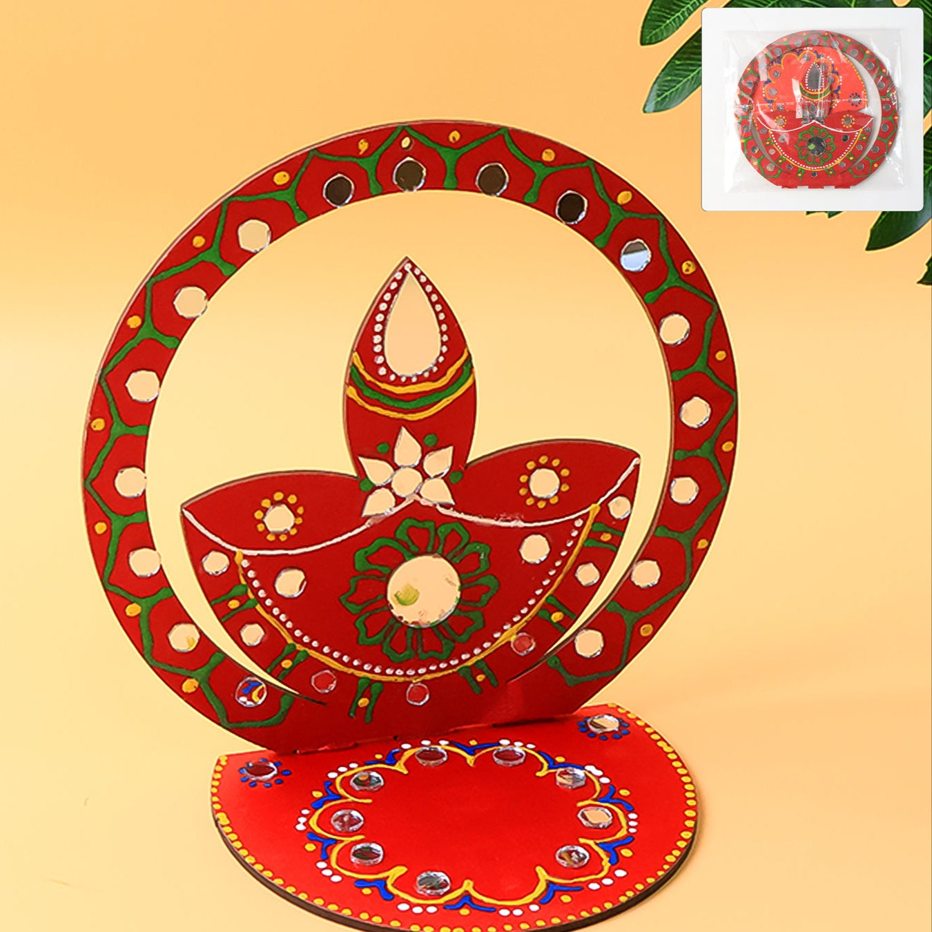 Handcrafted Wooden Decorative Diya Stand (1 Pc) - Happy Price - Image 1