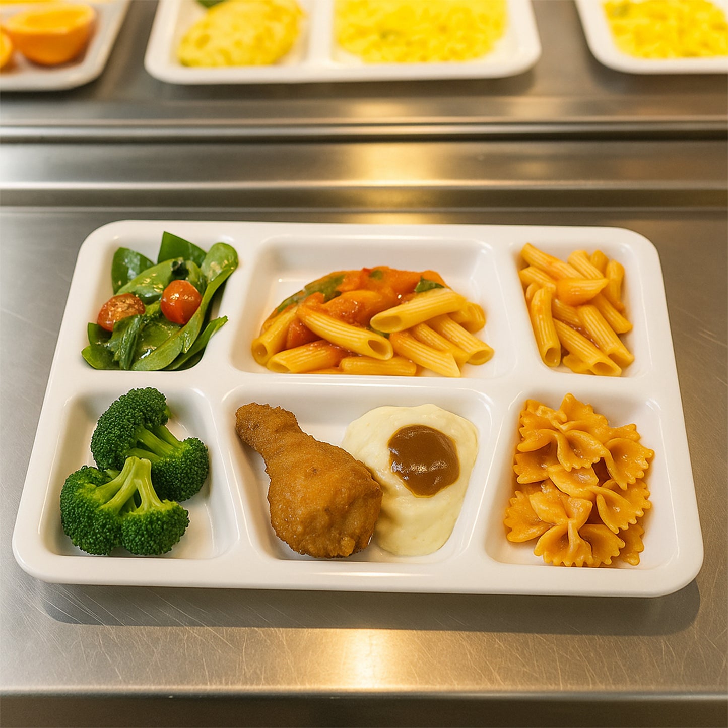 6 Compartment Plastic Meal Serving Tray - 38x27 cm White Dining Plate (1 Pc) - Happy Price - Image 6