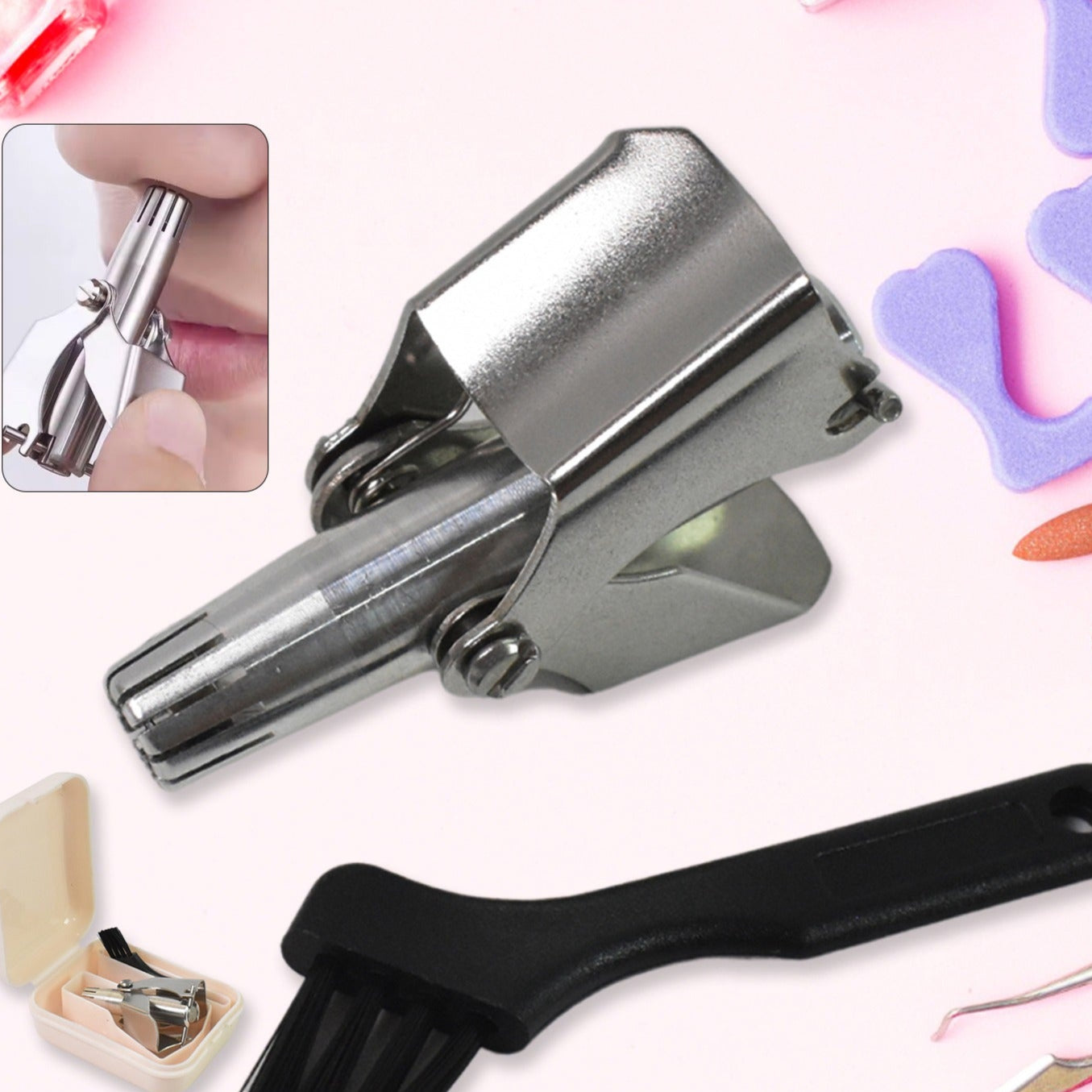 Nose Hair Clipper Stainless Steel Hair Remover (1 Pc With Brush Plastic Case) - Happy Price - Image 1