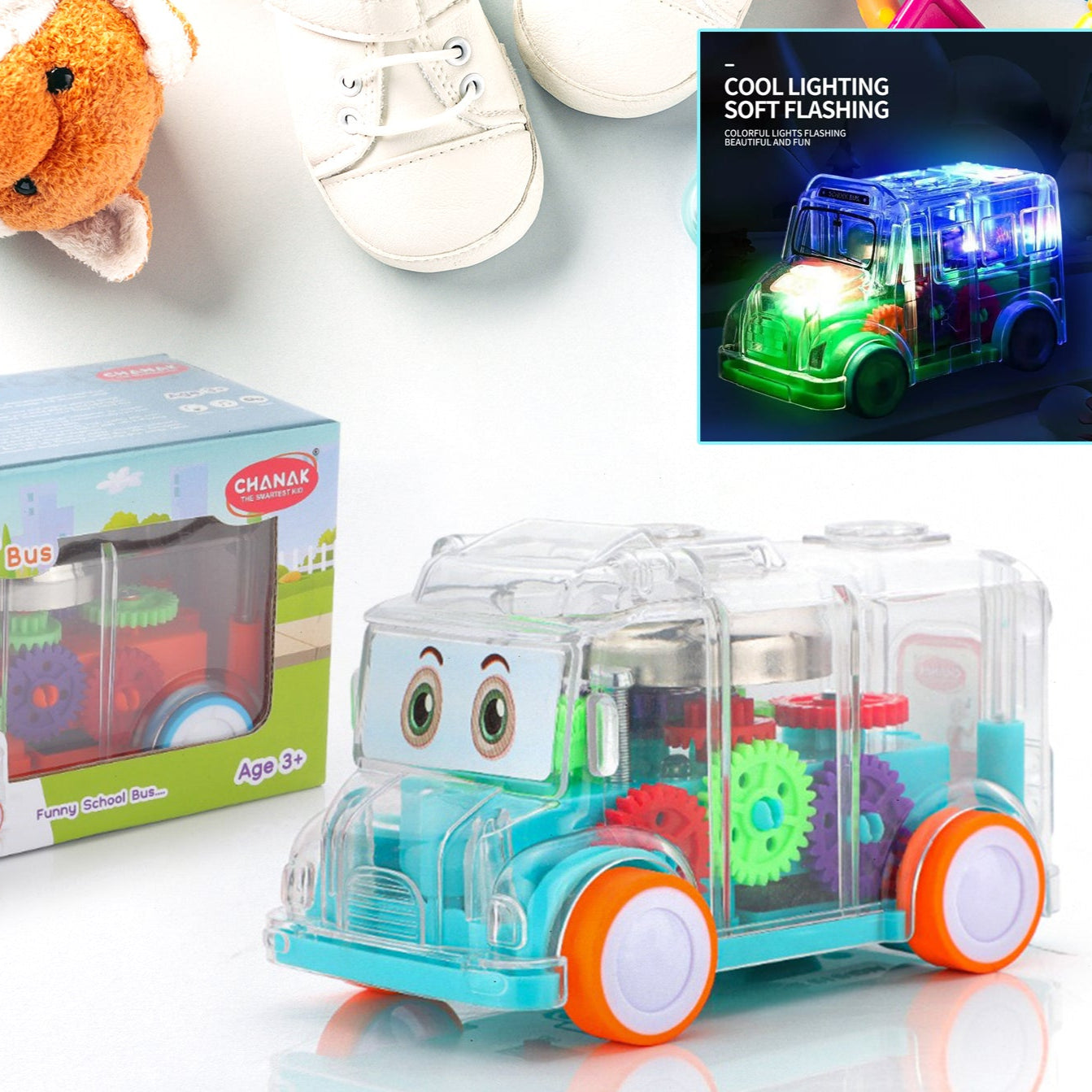 Transparent Musical Mini School Bus Toy For Kids - Happy Price - Image 1