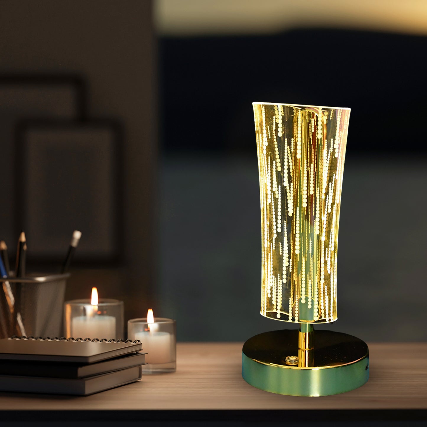 Crystal LED Table Lamp with Golden Base - USB Rechargeable Decorative Light (1 Pc) - Happy Price - Image 4