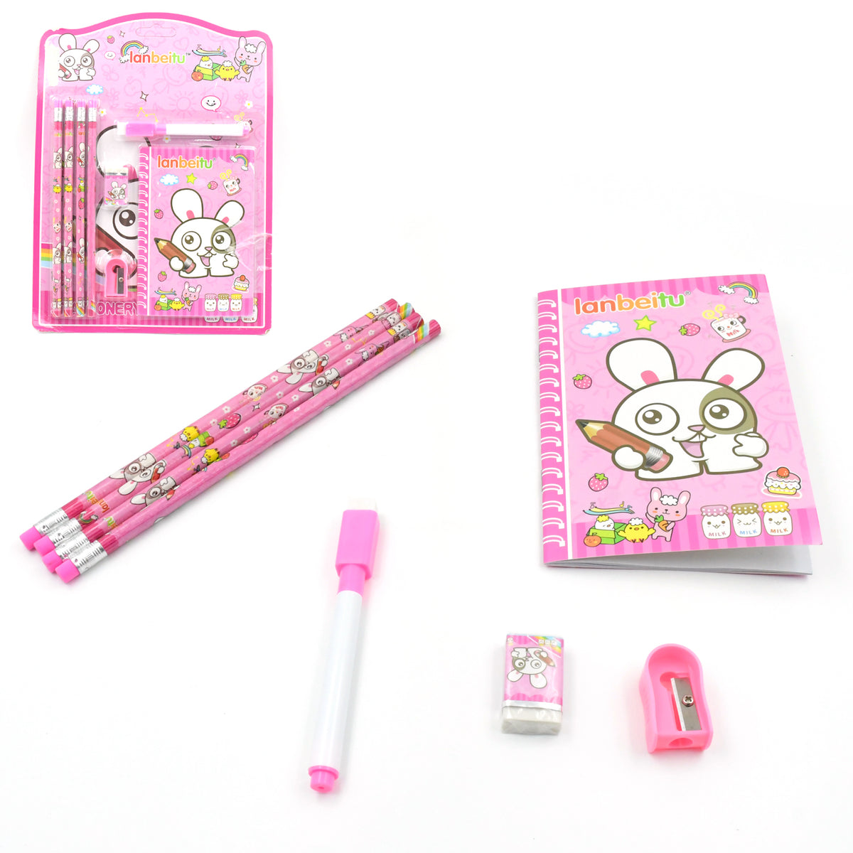 Stationery Kit For Kids - Stationery Set Includes Wooden Pencil Sharpener Pencil And Eraser Set Small Diary School Supply Set Birthday Return Gift For Kids Boys Girls (8 Pc Set) - Happy Price - Image 4