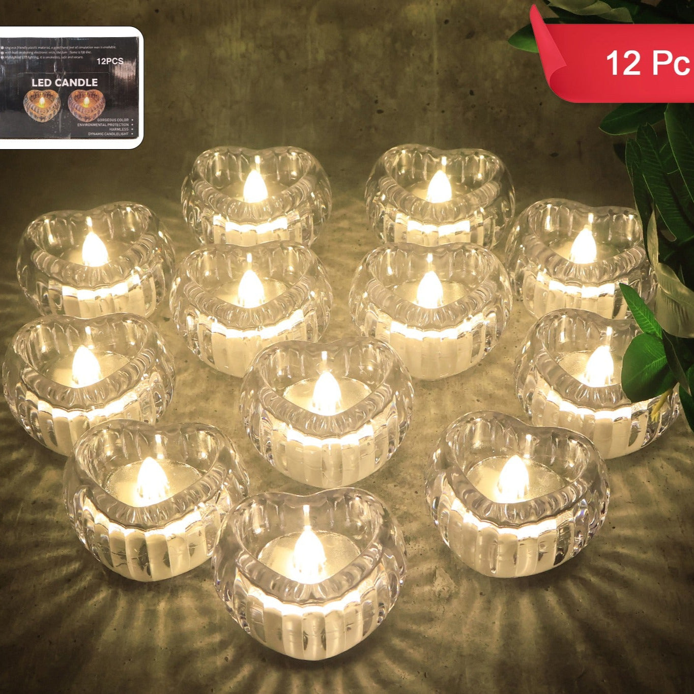 Set of 12 Heart Shaped Flameless LED Candles - Decorative Tealights for Ambiance - Happy Price - Image 1