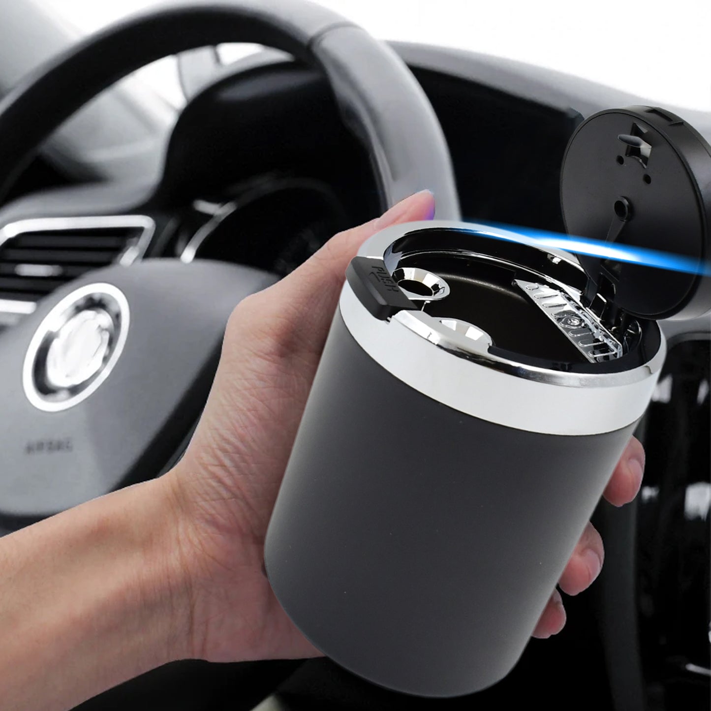 Portable Car Ashtray With Lid And Blue Led Light (1 Pc) - Happy Price - Image 4