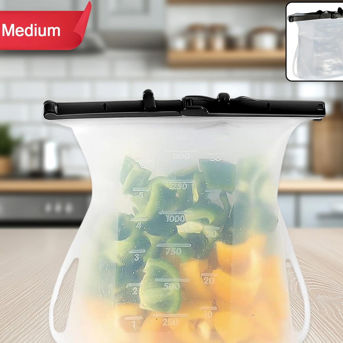 Reusable Silicone Food Storage Bag Set Leakproof Lock Reusable Flat Bottom Freezer Bags Sandwich Bags Silicone Food Grade Kids Snack Bags Bpa Free Microwave Dishwasher Safe (1 Pc) - Happy Price - Image 1