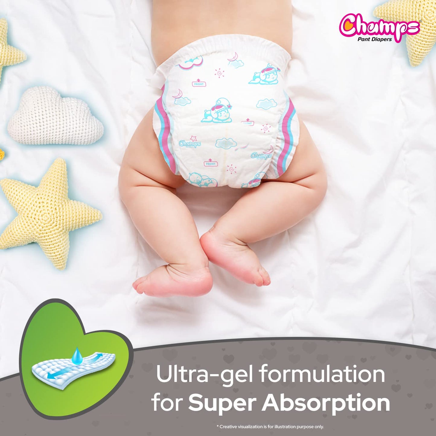 Baby Diaper High Absorbent Pant Diapers Champs Soft And Dry Baby Diaper Pants Xl 54 Pcs (Extra Large Xl54 Pieces) - Happy Price - Image 4