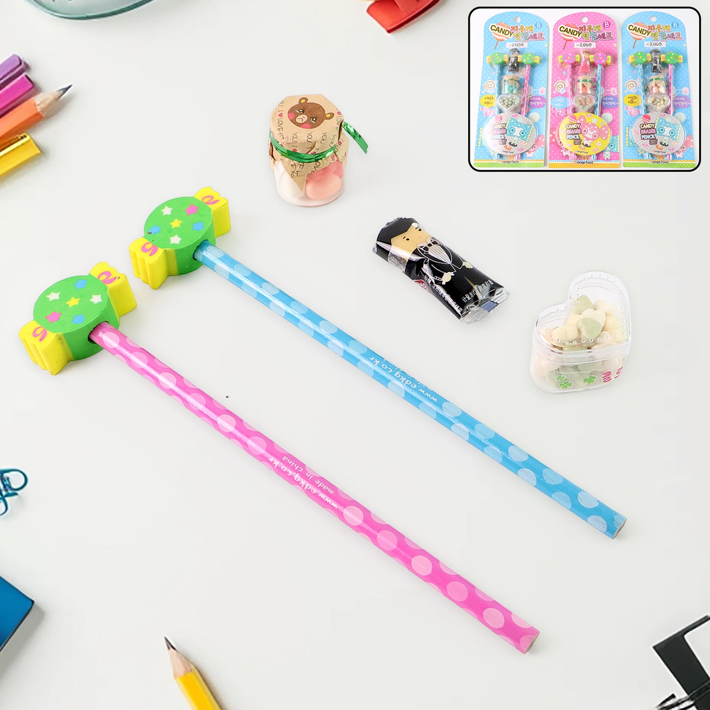 Fun Candy Design Pencil Set With Accessories (1 Set Mix Design) - Happy Price - Image 5