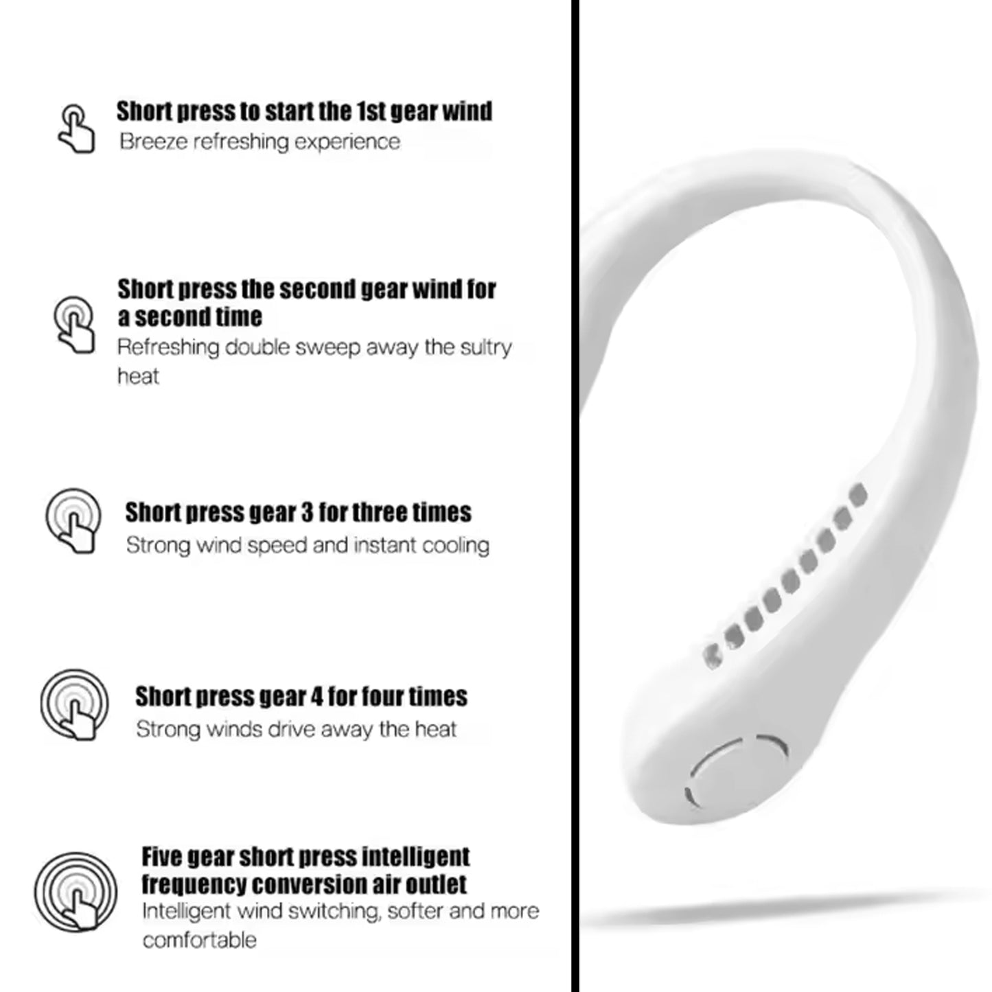 Neck Fan Portable And Wearable Personal Fan Usb Rechargeable Headphone Design Neckband Fan With 3 Speeds Suitable For Outdoor Family Sports Travel - Happy Price - Image 5