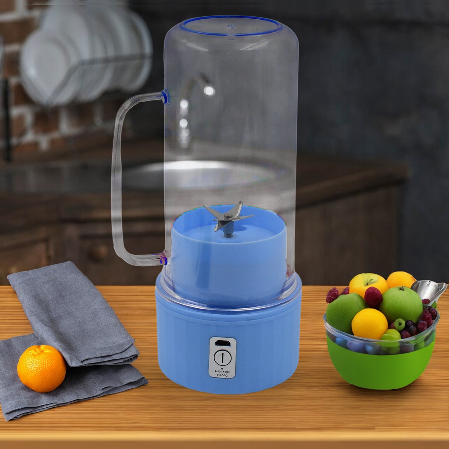 Portable USB Rechargeable Juicer Blender, 500ml Capacity, 6 Steel Blades, with Handle & Straw - Happy Price - Image 2