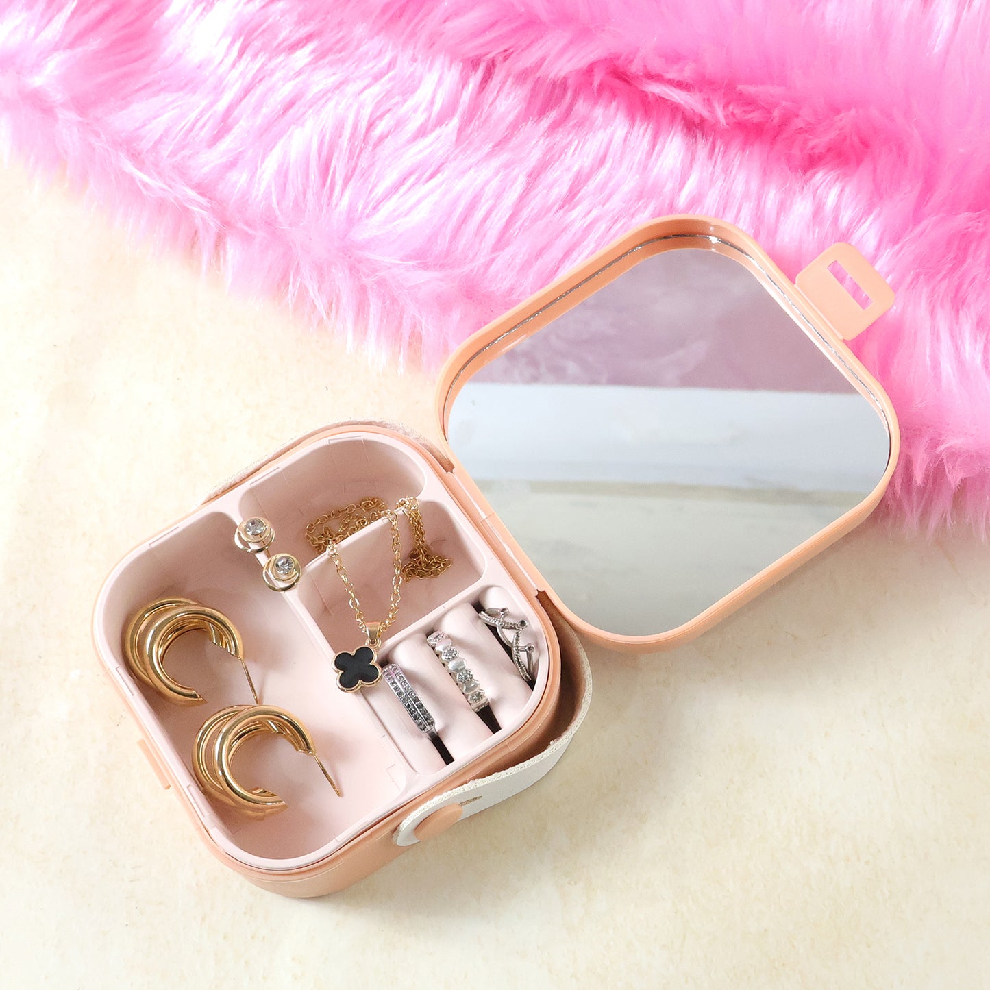 Compact Travel Jewelry Organizer Box with Mirror - 1 Pc - Great Price - Image 2