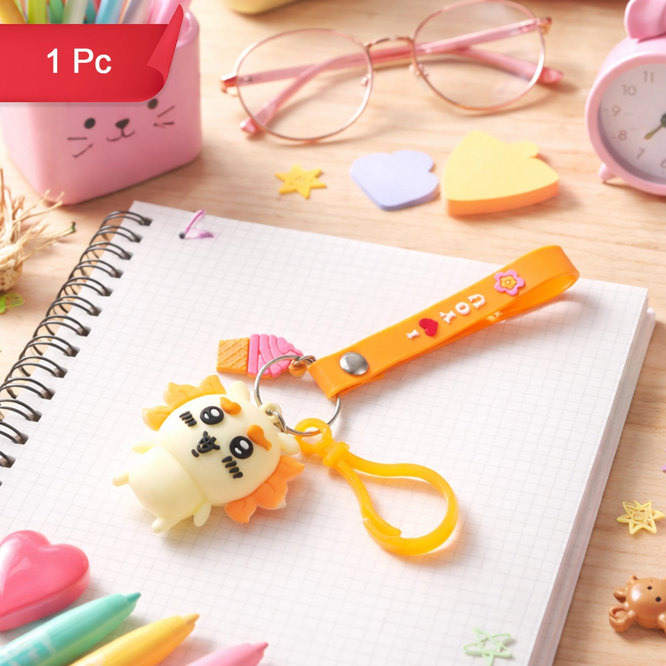 Cute Cartoon Animal Ice Cream Strap Keychain (1 Pc)