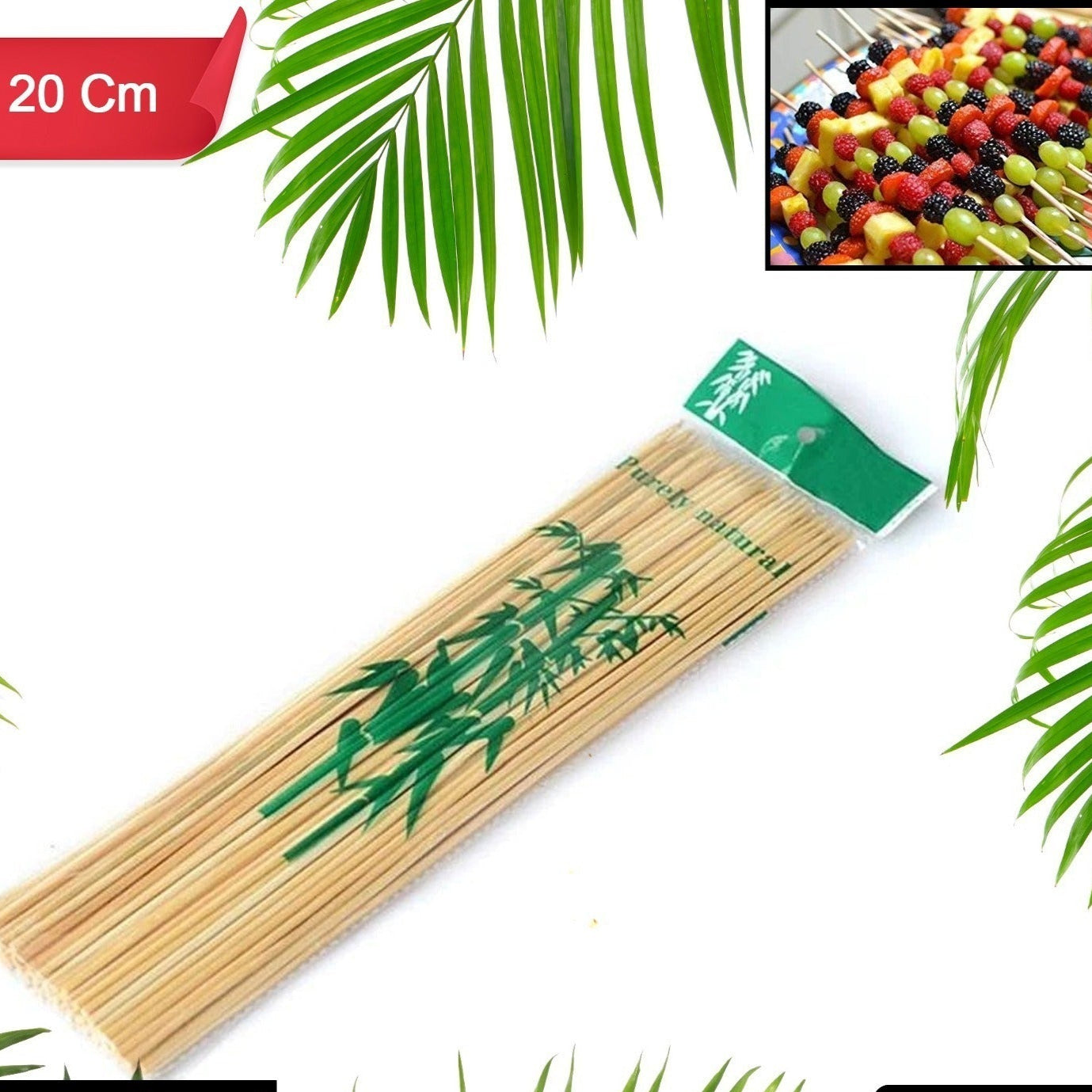 Camping Wooden Color Bamboo Bbq Skewers Barbecue Shish Kabob Sticks Fruit Kebab Meat Party Fountain Bamboo Bbq Sticks Skewers Wooden (20cm) - Happy Price - Image 1