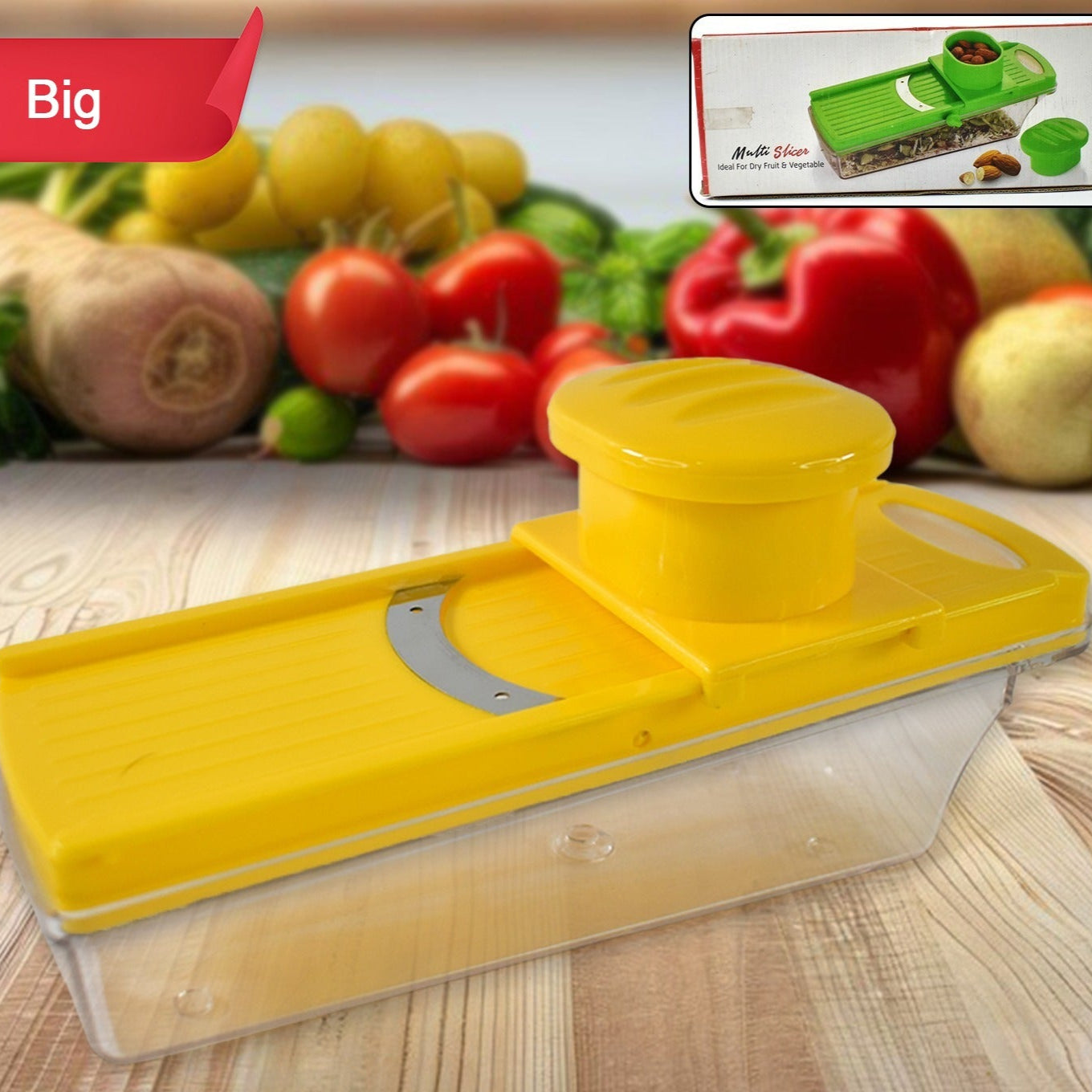 Big Multipurpose Vegetable And Fruit Slicer (Yellow 1 Pc) - Happy Price - Image 1
