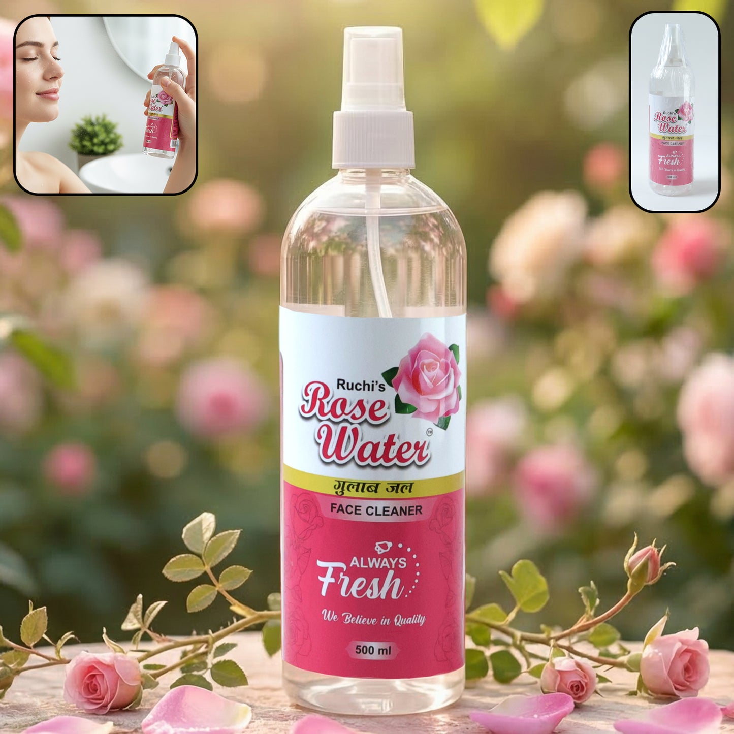 Rose Water Face Mist Spray - 500 ML Refreshing Toner for Skin Hydration - Great Price - Image 2