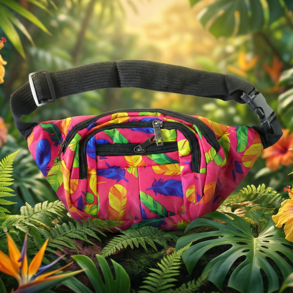 Printed Waist Bag with Adjustable Strap & Multiple Pockets (1 Pc) - Happy Price - Image 5