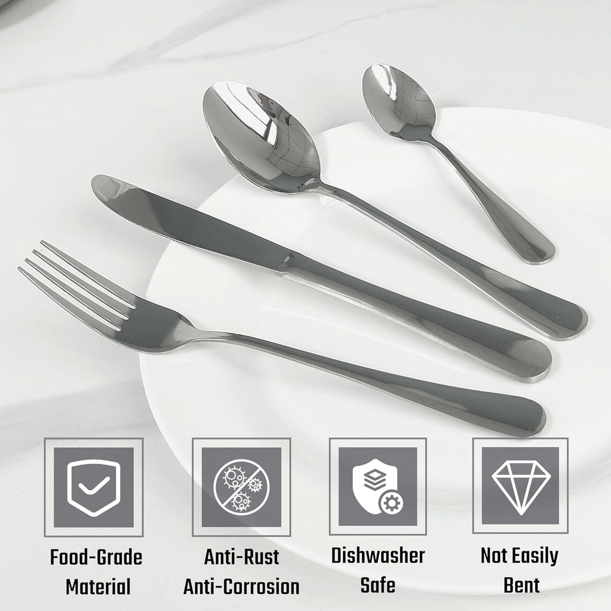 24 Piece Stainless Steel Cutlery Set - Polished Dinnerware with Spoons, Forks, Knives in Gift Box - Happy Price - Image 4