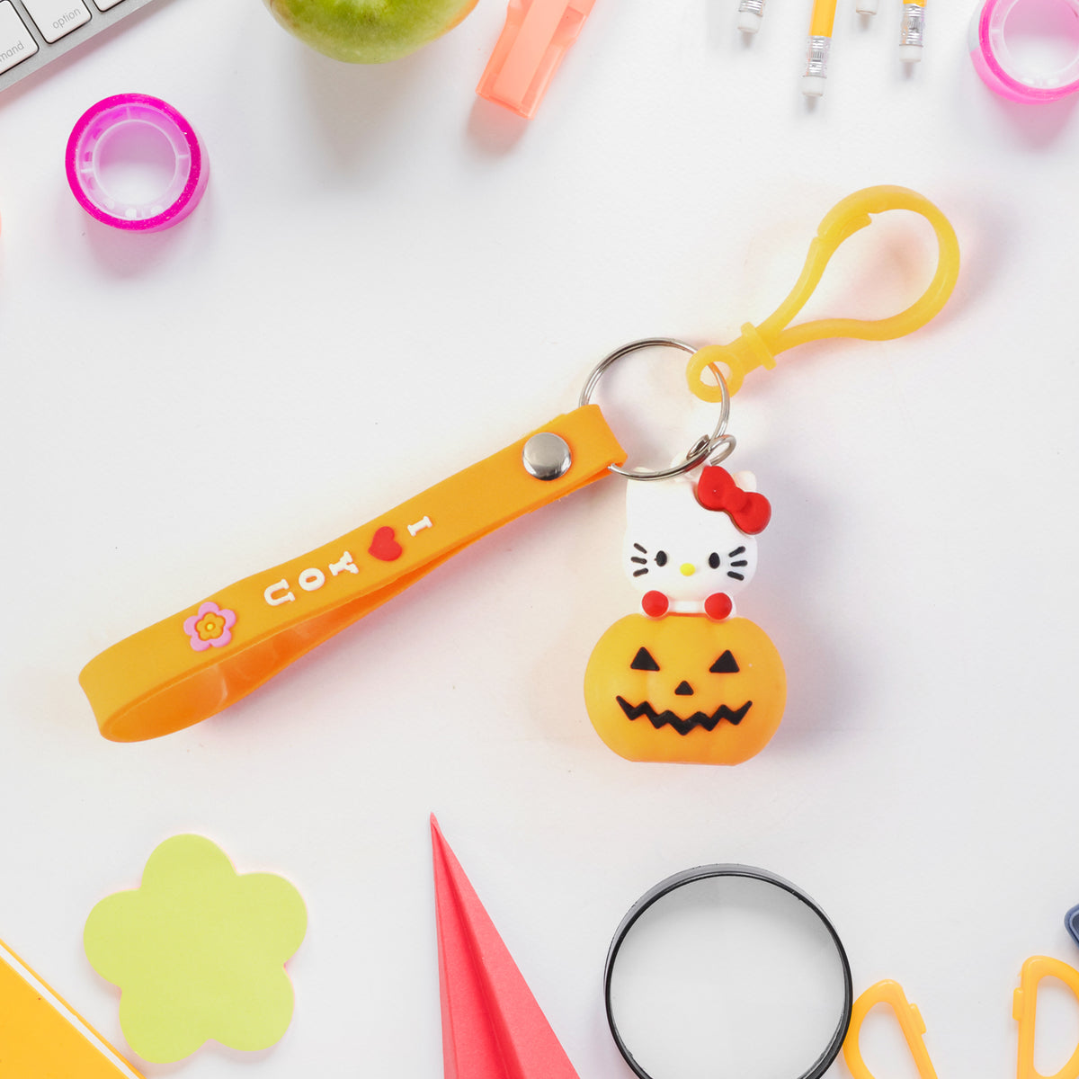 Cartoon Cat Pumpkin Silicone Keychain - 1 Pc - Happy Price - Image 6