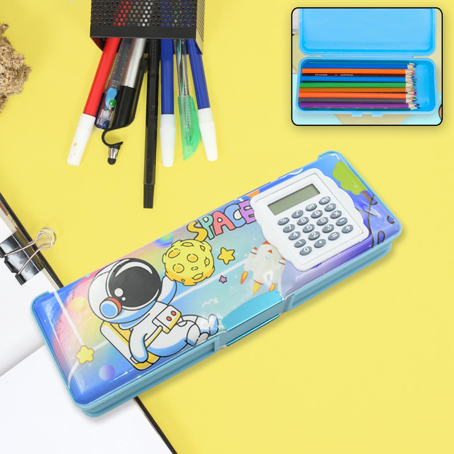 Double Sided Magnetic Geometry Box Pencil Box With Calculator For Boys Art Plastic Pencil Box For Girls And Boys - Happy Price - Image 2