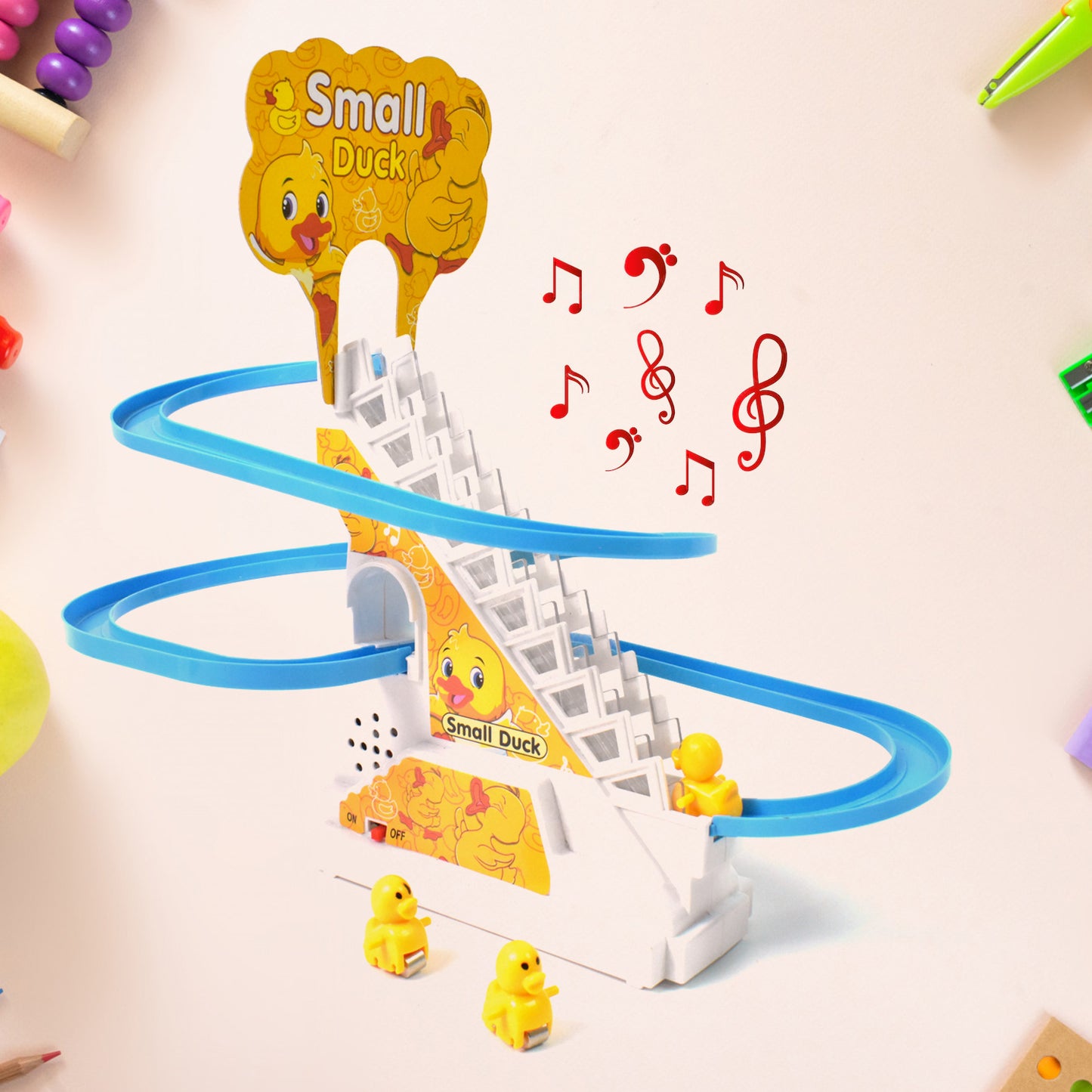 Ducks Climb Stairs Toy Roller Coaster Electric Duck Chasing Race Track Set Fun Duck Stair Climbing Toy With Flashing Lights Music And 3 Ducks Small Ducks Climbing Toys - Happy Price - Image 2