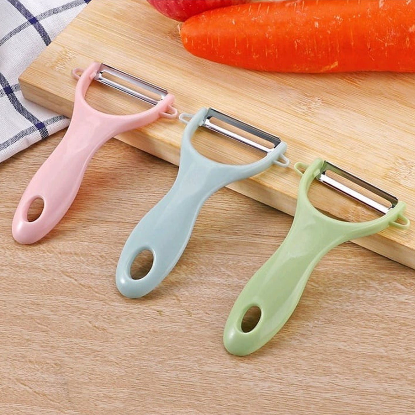 Plastic Kitchen Peeler - Green Classic Stainless Steel 3-piece Knife Set Combo - Happy Price - Image 3