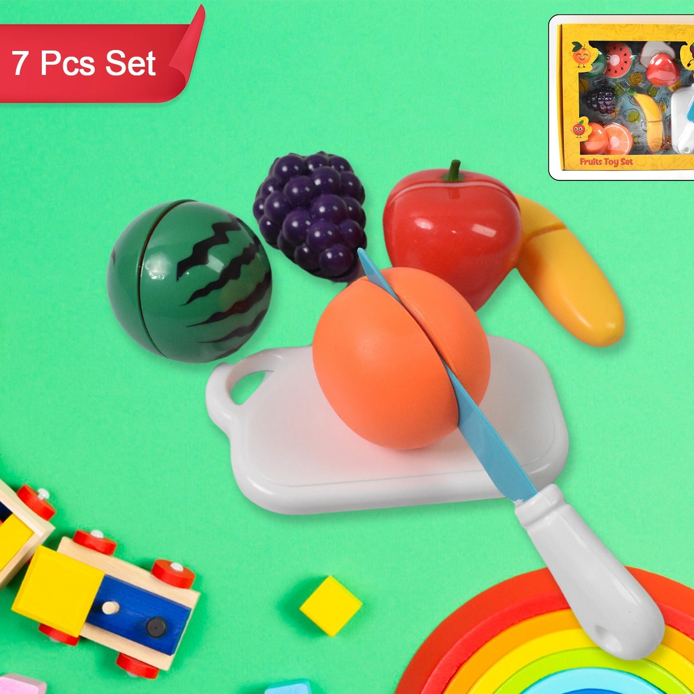Realistic Sliceable Fruits Cutting Play Toy Set (7 Pcs Set) - Happy Price - Image 1