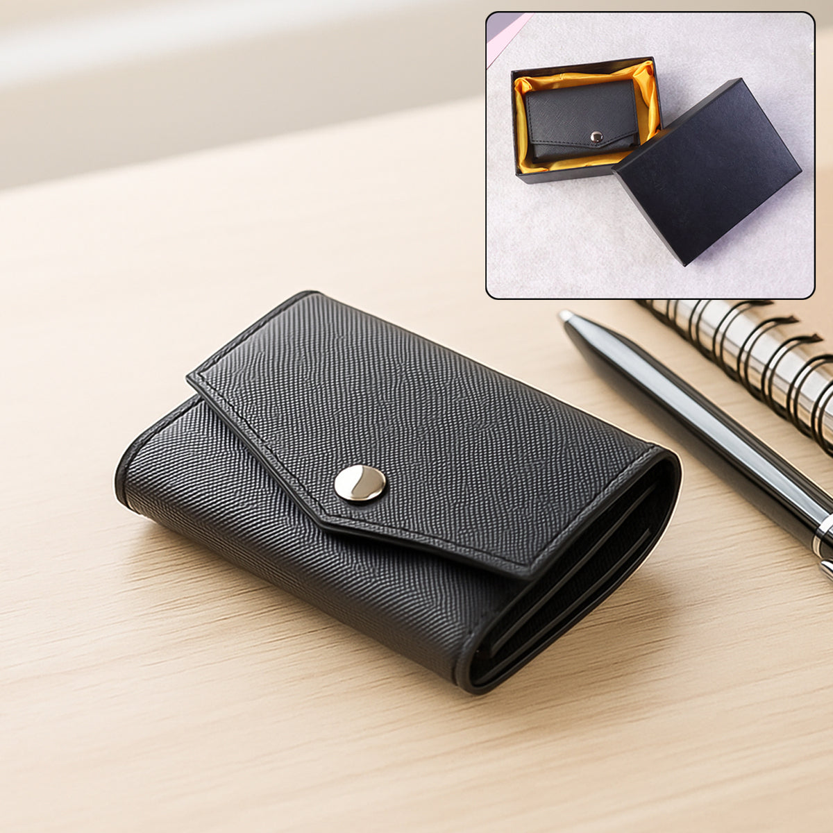 Compact Multi-Card Wallet with Secure Snap Closure - Textured Finish - Happy Price - Image 2