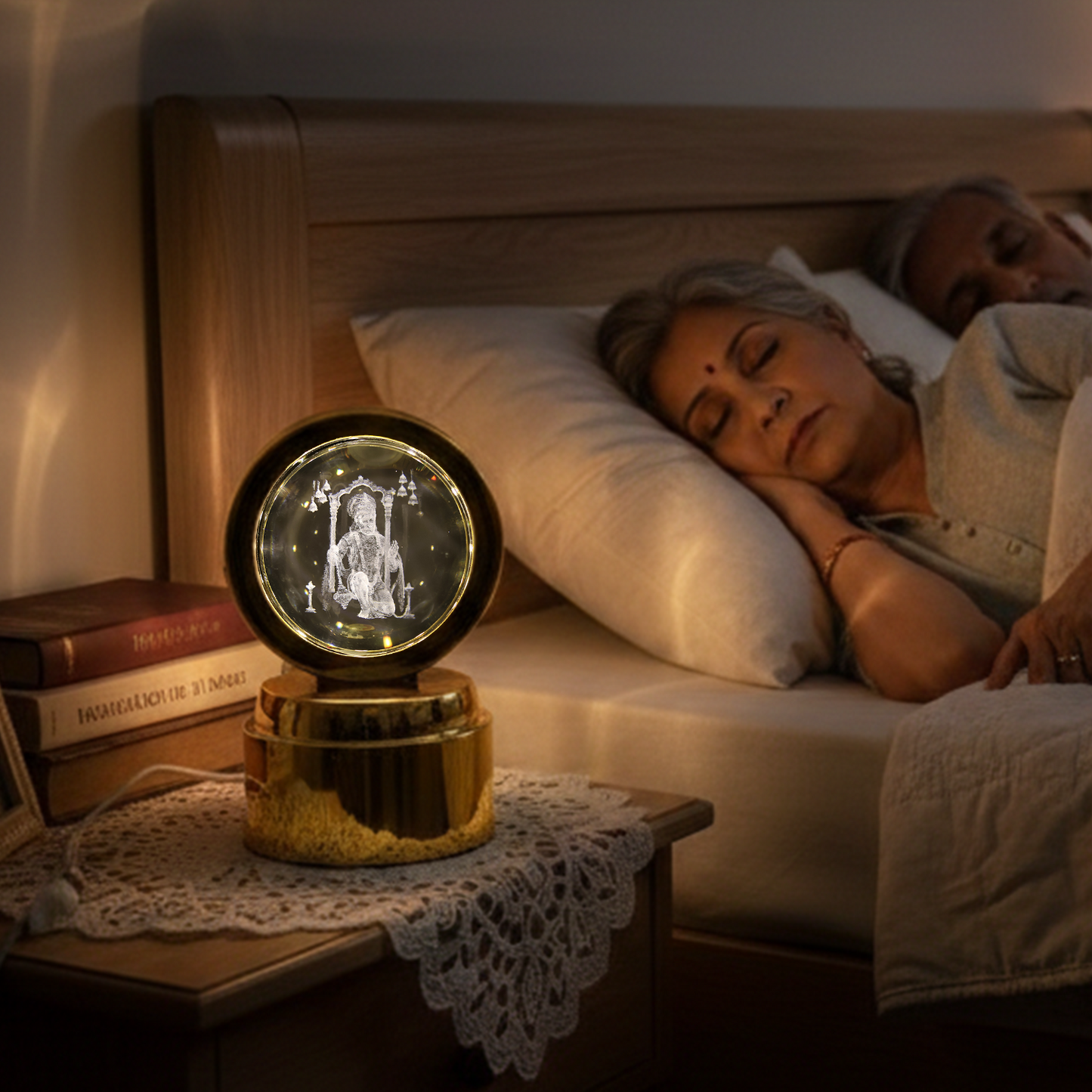 Lord Hanuman 3D Crystal Ball Night Light with LED - Spiritual Decor Lamp (1 Pc) - Great Price - Image 5
